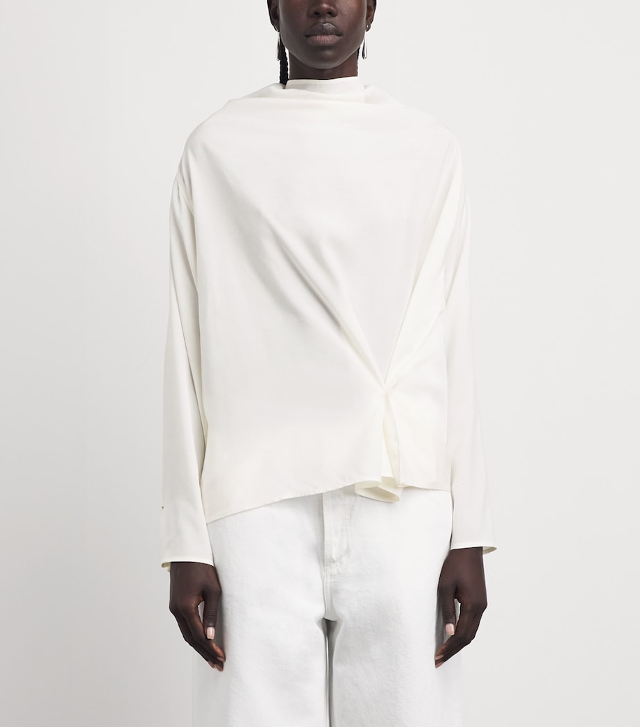Source Unknown Womens Long-Sleeve Draped Pisa Blouse Wh Image 4
