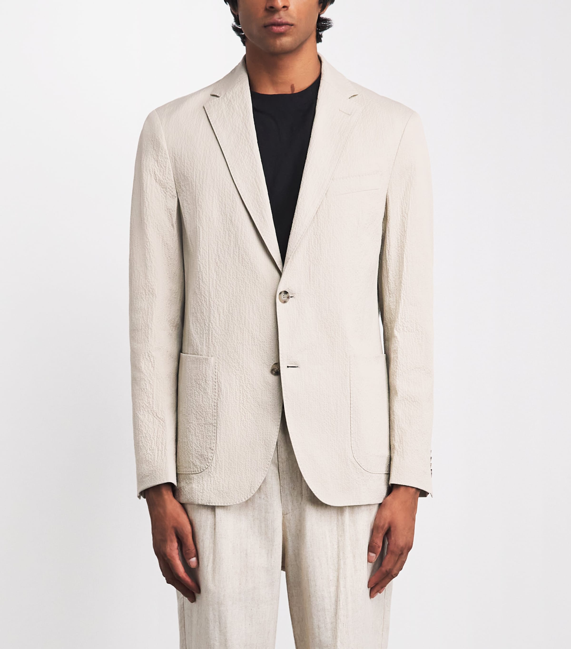 BOSS Mens Seersucker Hanry Blazer Open Beige Image 4