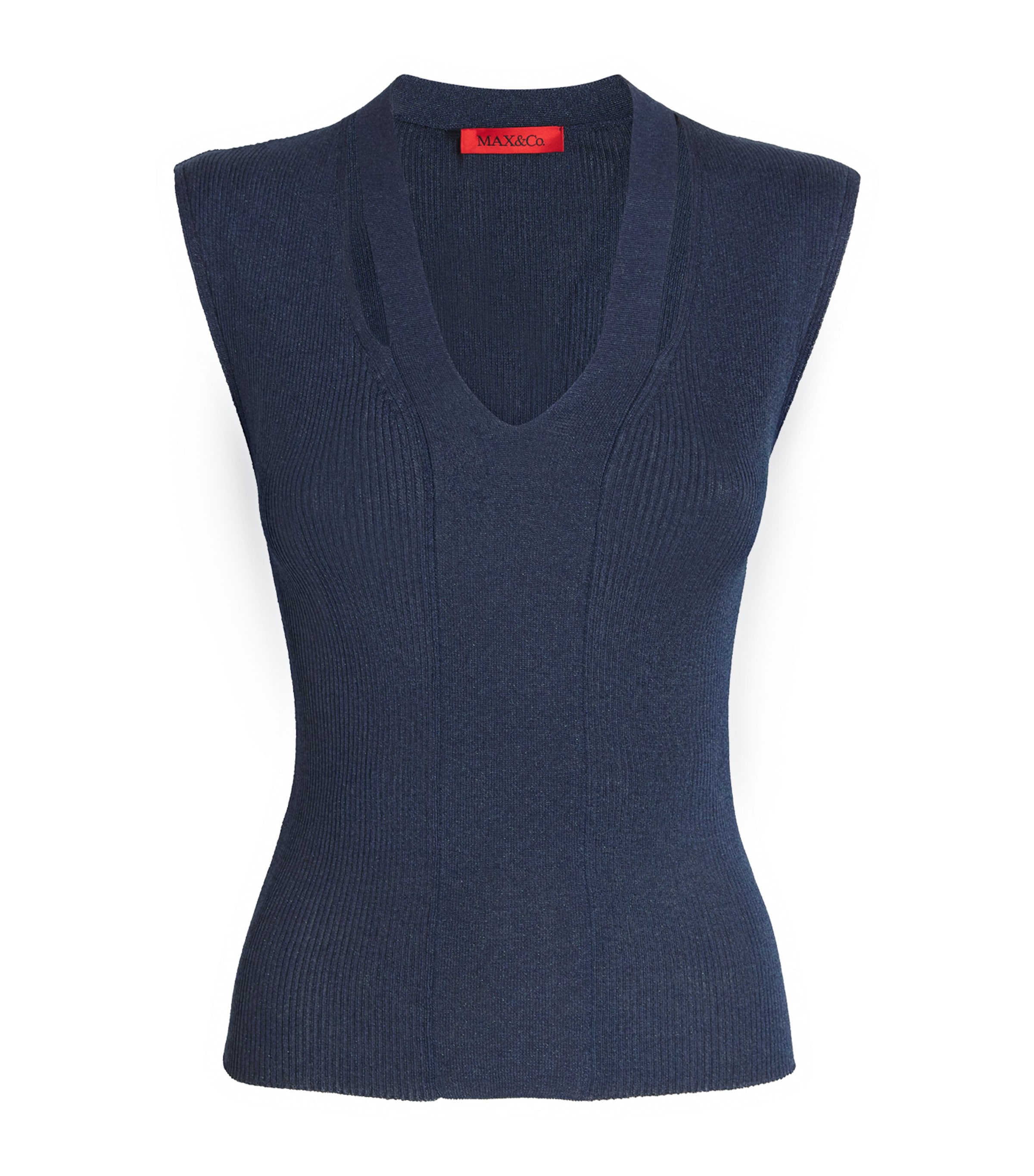 Max & Co Knitted Cut-out Top In Blue