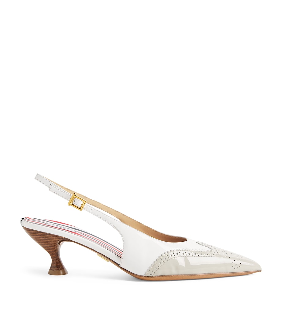 Thom Browne Patent Leather Wingtip Slingback Heels 50 Khaki/white Image 1