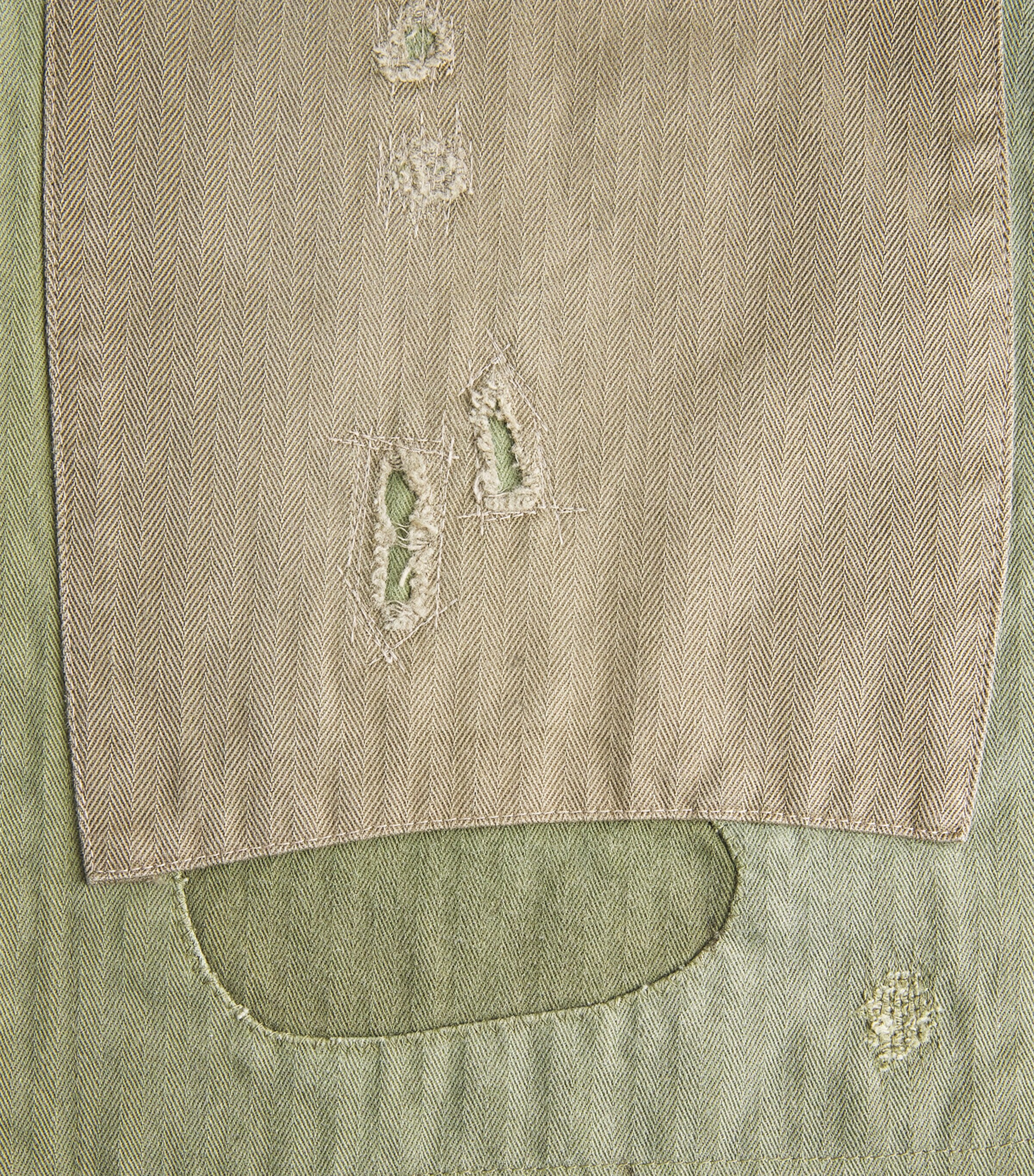 Kapital Mens Fatigue Herringbone Baggie Jeans Khaki Image 6