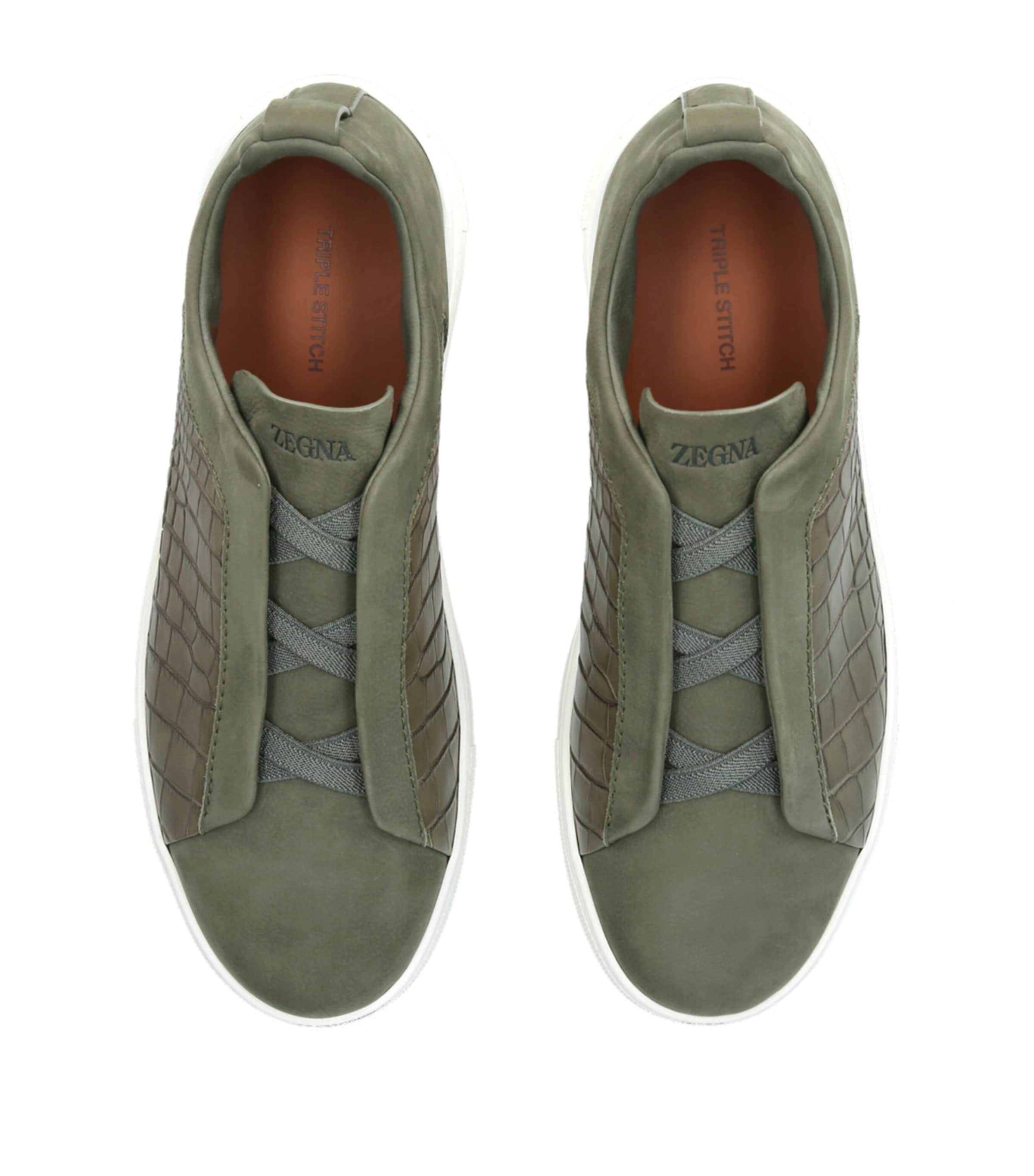 Zegna Green Crocodile Leather Triple Stitch SECONDSKIN Sneakers