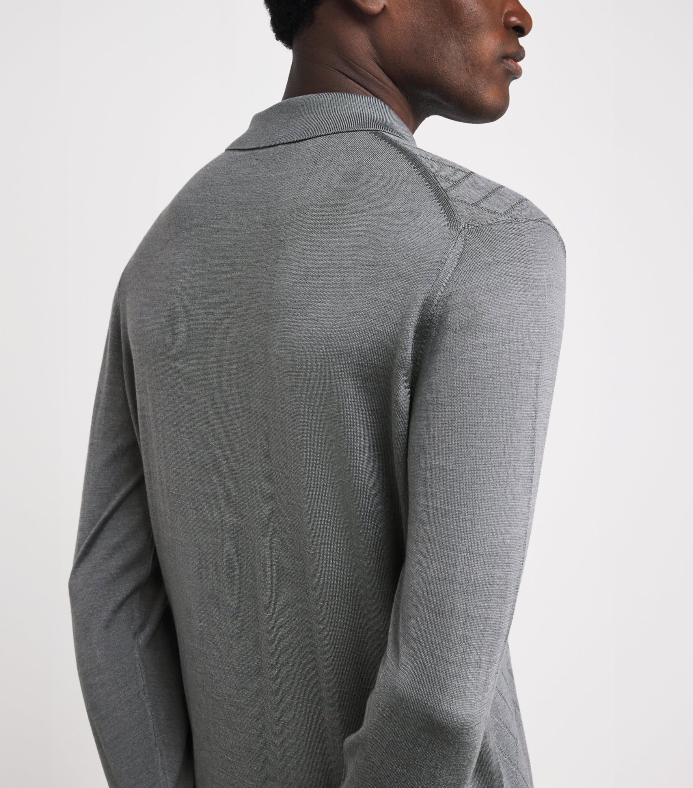 Wool Long-Sleeved Polo Shirt 21 LIGHT GREY Image 6