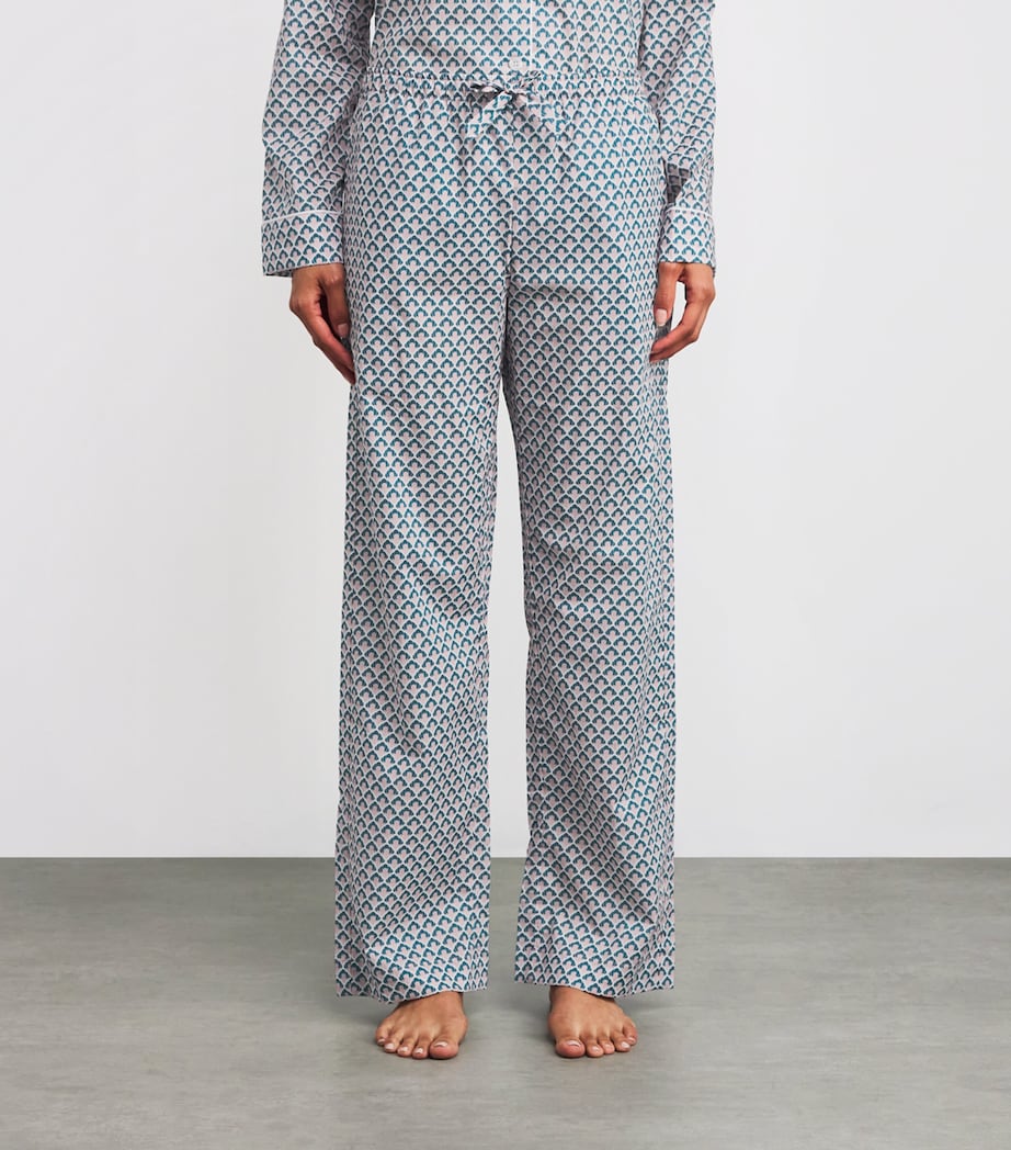 Cotton Wide-Leg Pyjama Bottoms GREEN Image 3