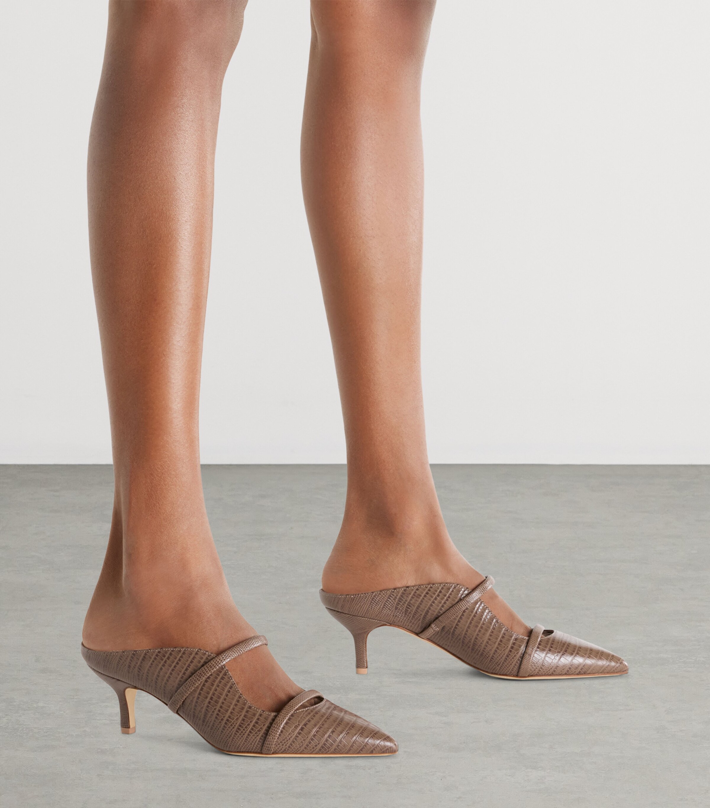 Malone Souliers Croc-Embossed Leather Maureen Heeled Mules 45 Taupe Image 2