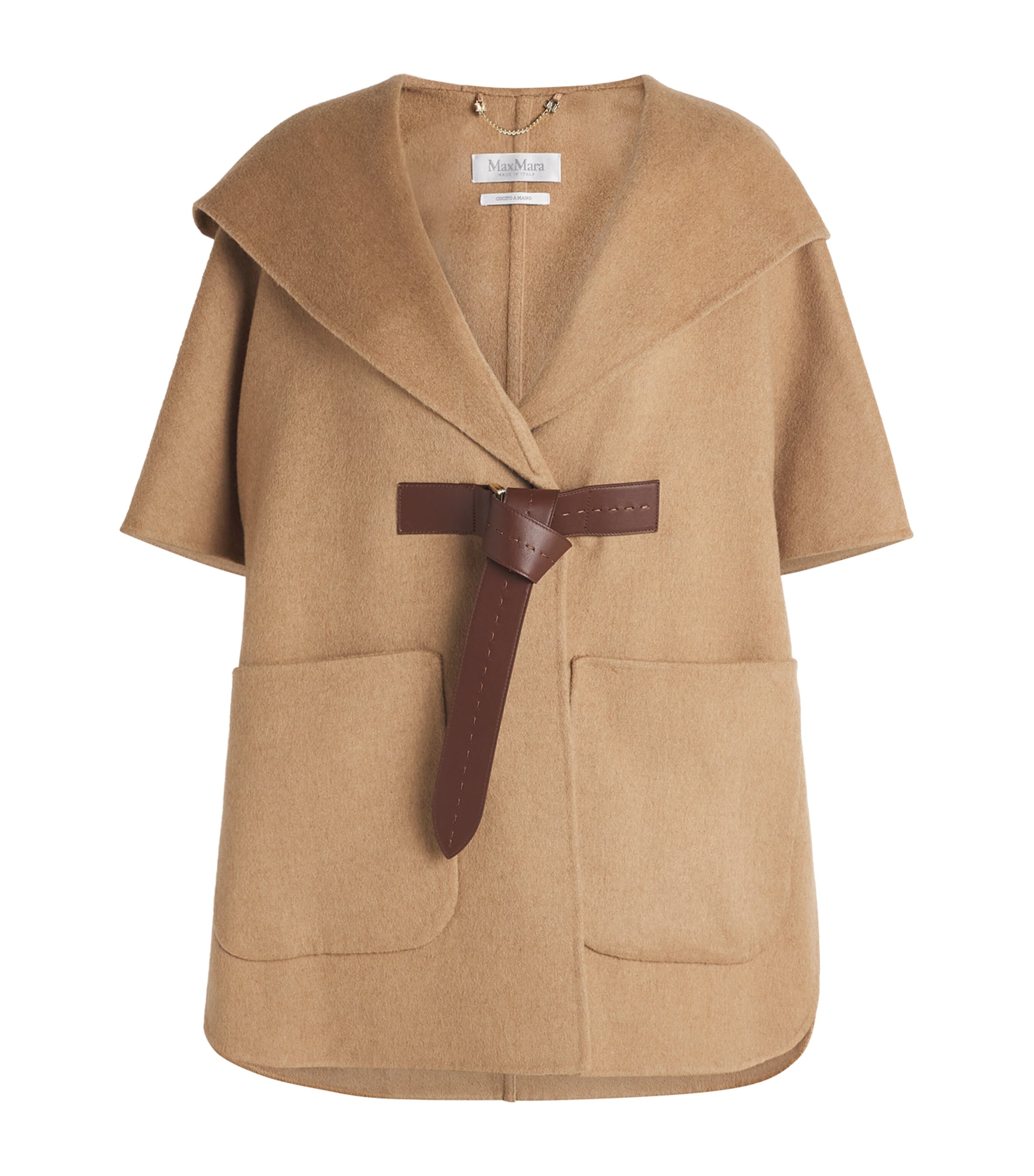 Max Mara Camel Hair Belted Cape In Neutral