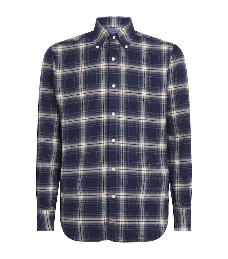 Barba Napoli Mens Cotton Check Shirt Navy Image 1