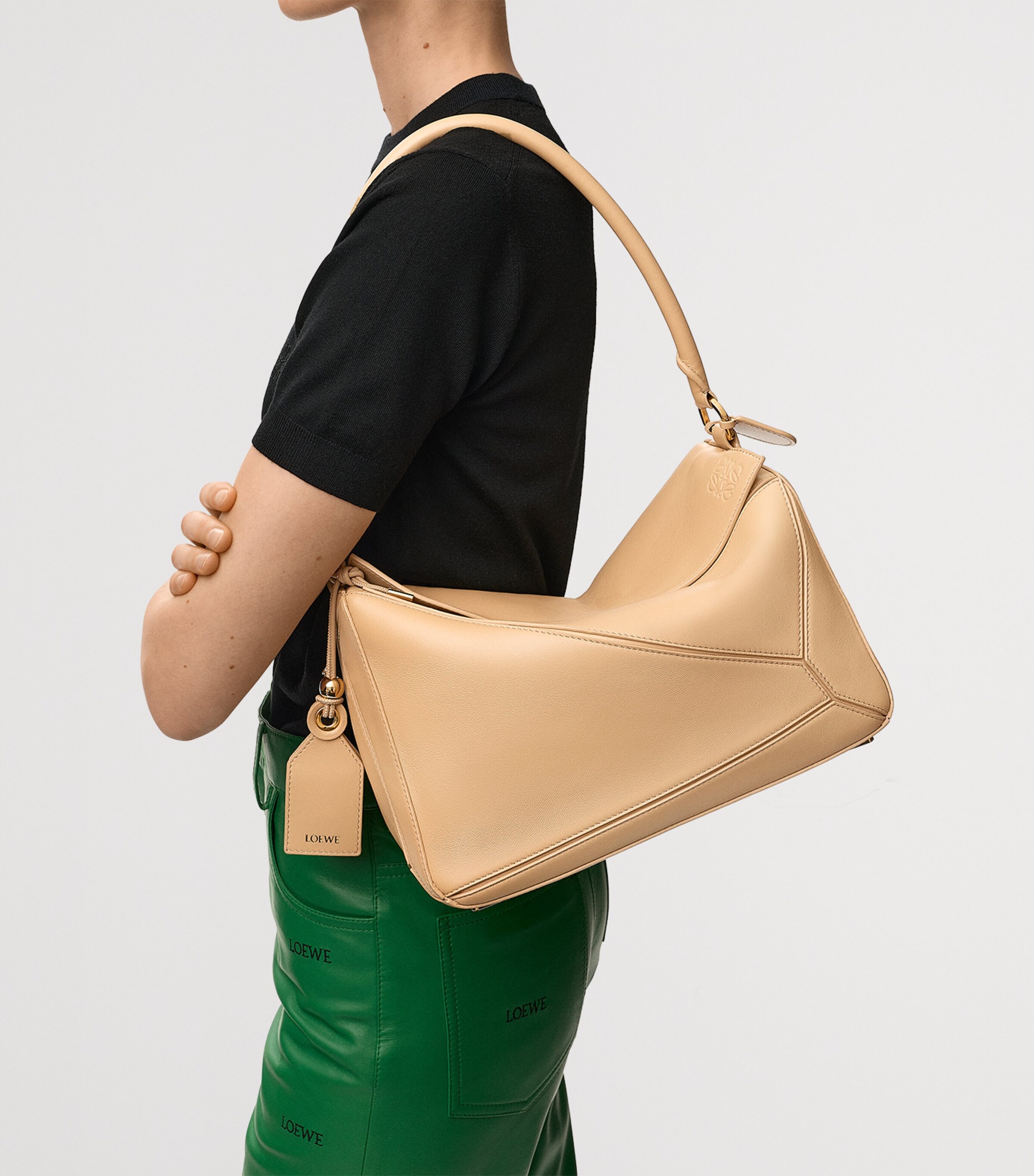 LOEWE Medium Leather Featherlight Puzzle Top-Handle Bag Silk Beige Image 2