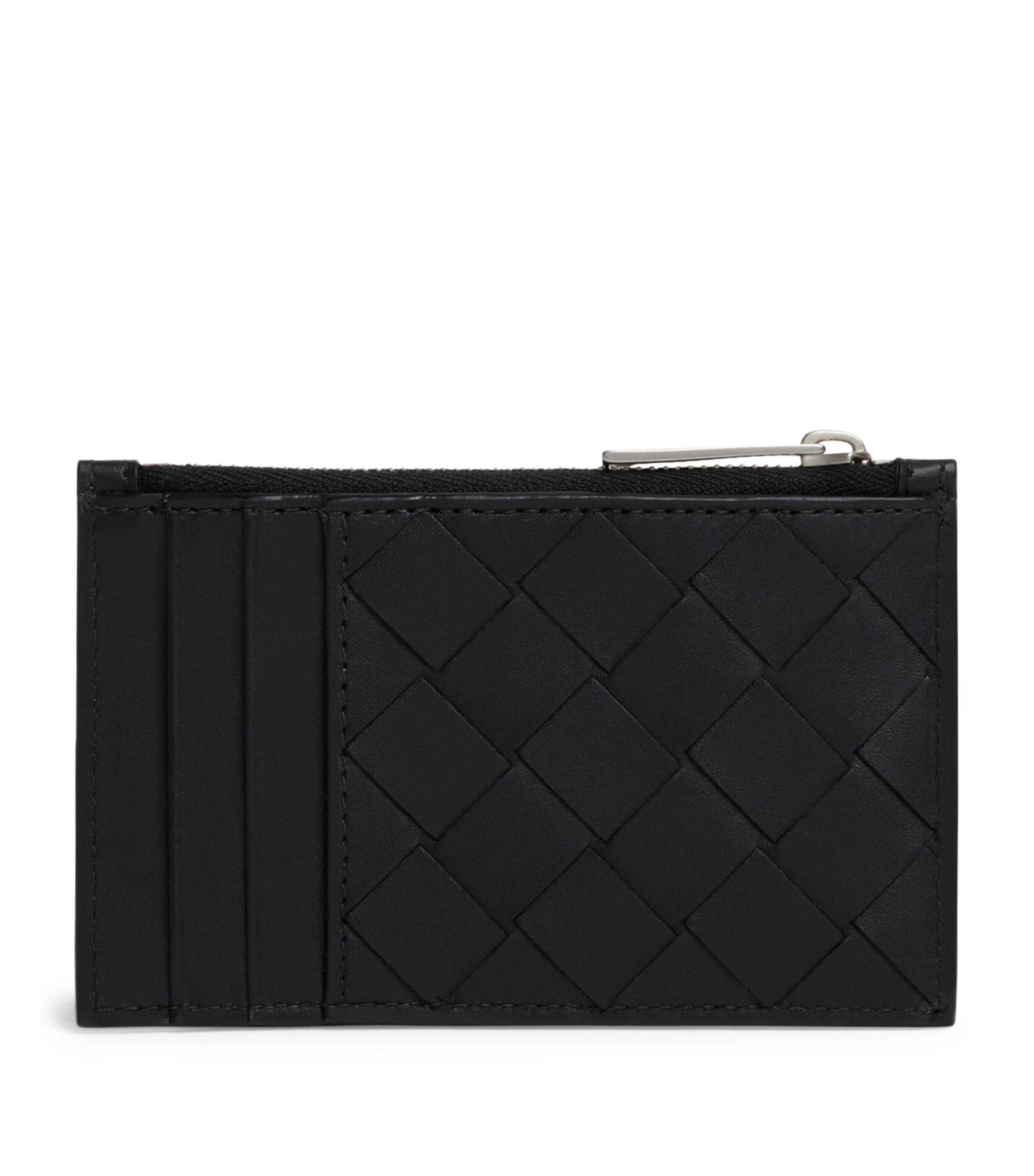 Leather Intrecciato Zipped Card Holder BLACK-SILVER Image 2