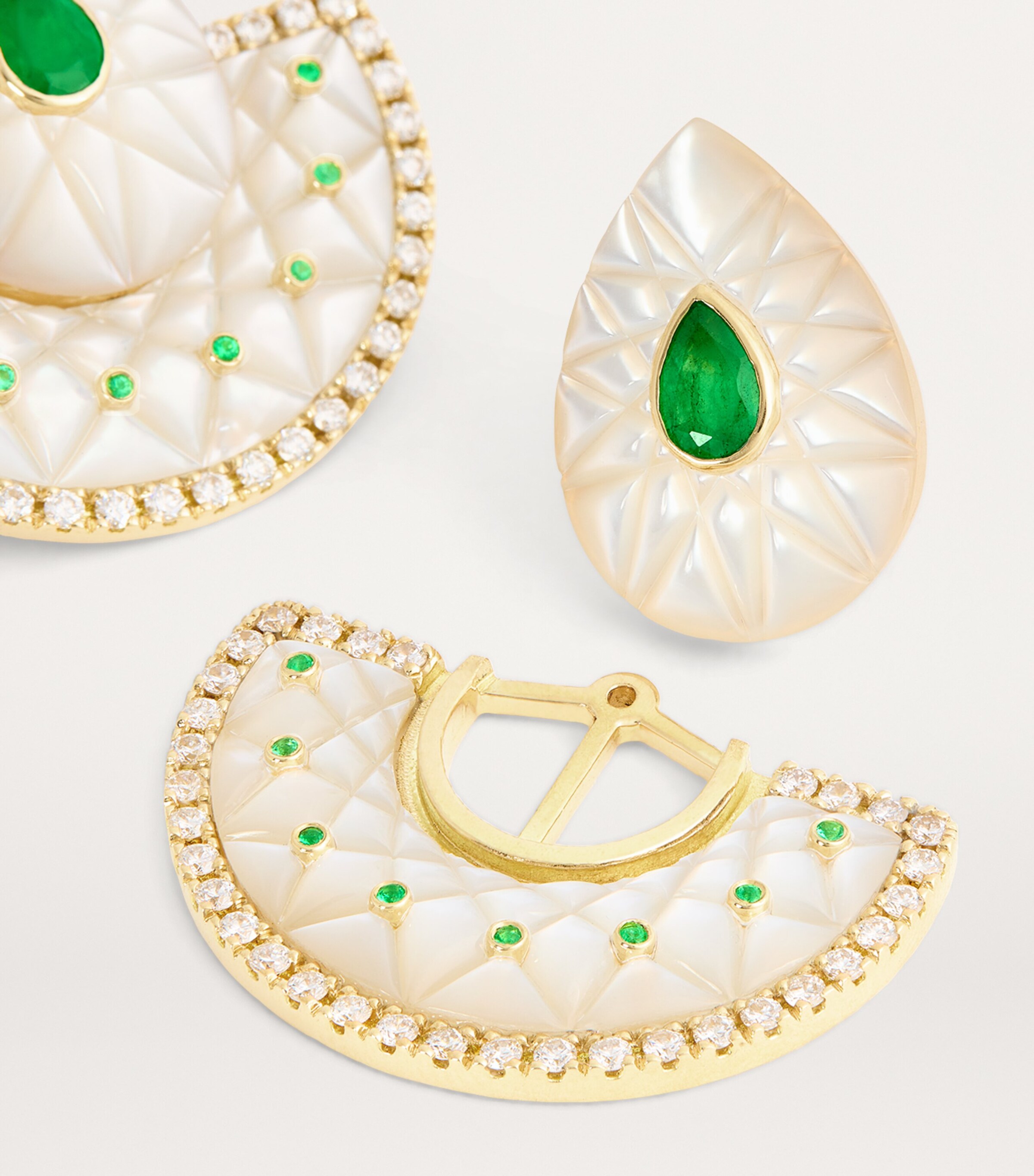 L'ATELIER NAWBAR Yellow Gold, Diamond and Emerald Bond Street Fan Earrings Yellow Gold Image 6