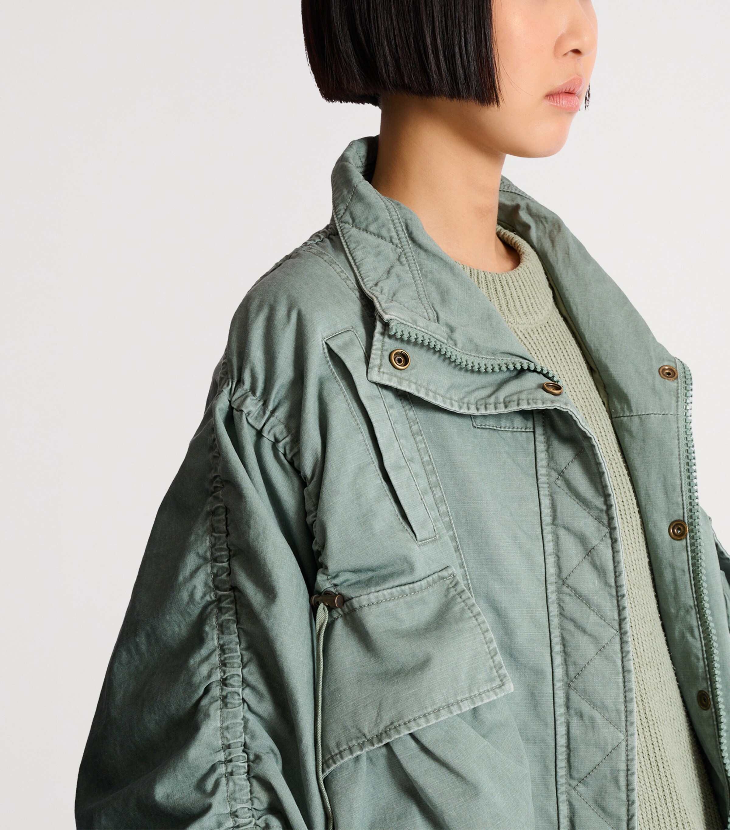 Balmain Womens Cotton Gabardine Parka Jacket Vert Laurier Image 3