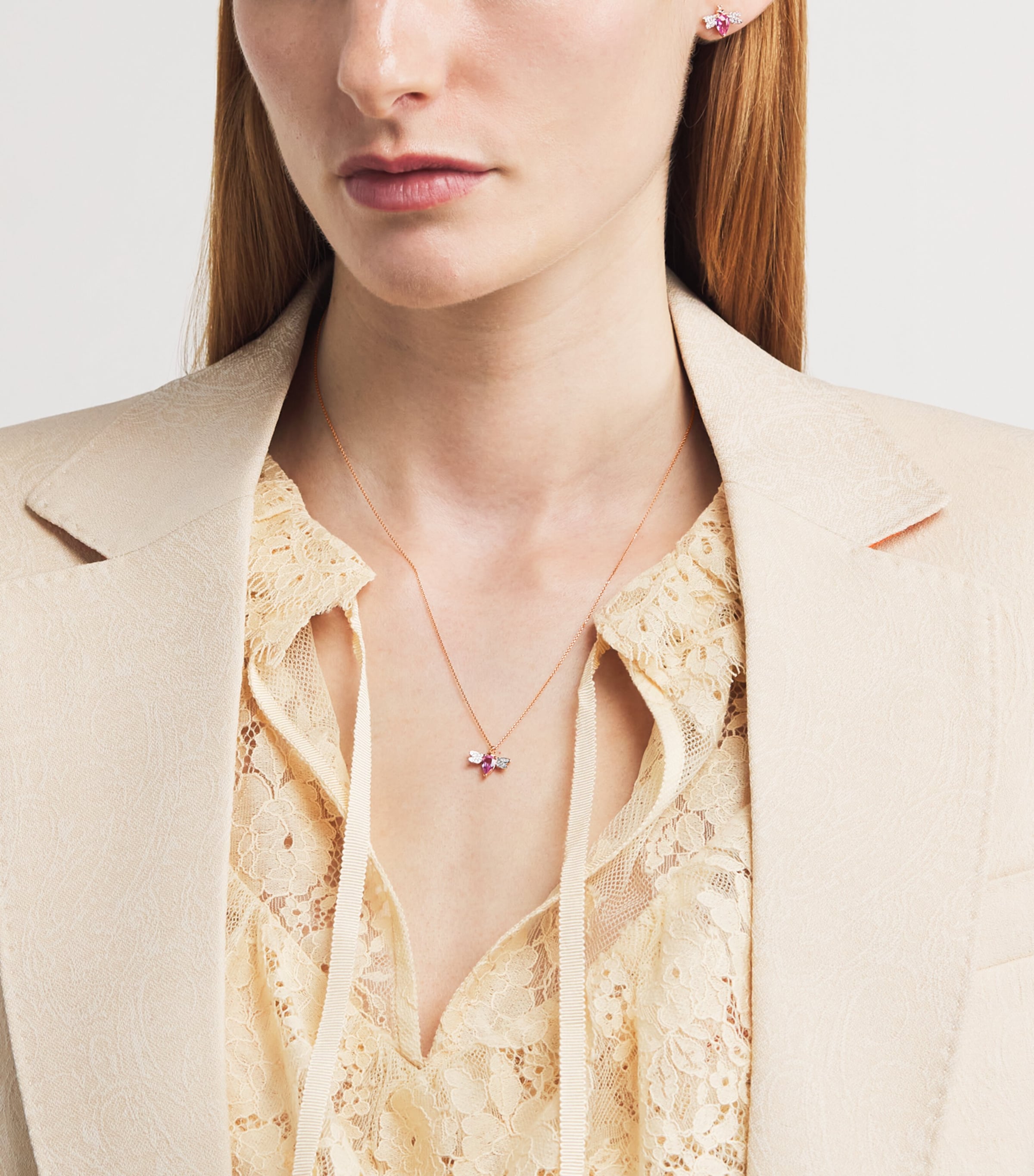 Rose Gold, Diamond and Sapphire Queen Bee Bella Necklace PINK Image 4