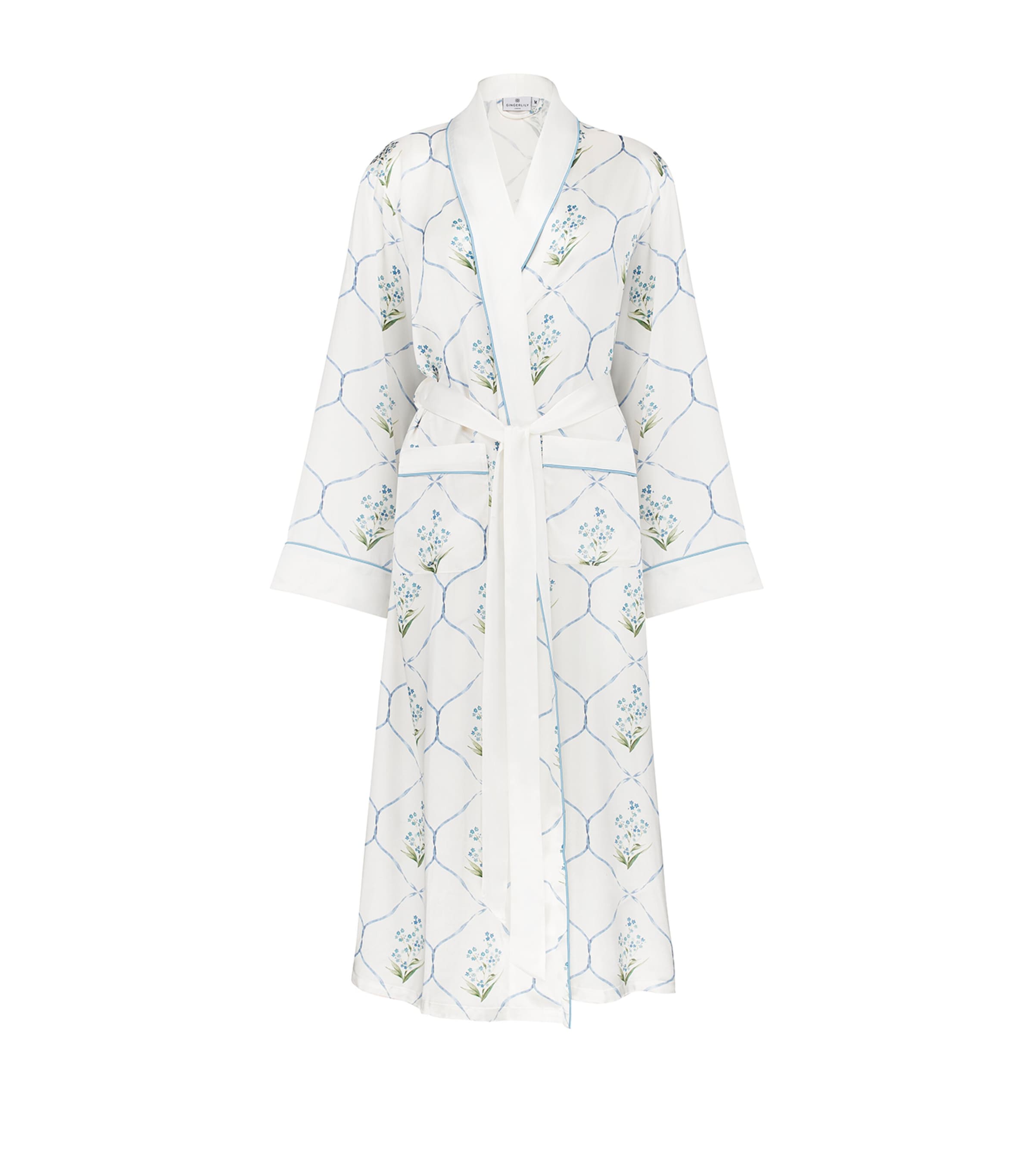 x Memo Press Silk Floral Robe (Medium) BLUE/IVORY Image 1
