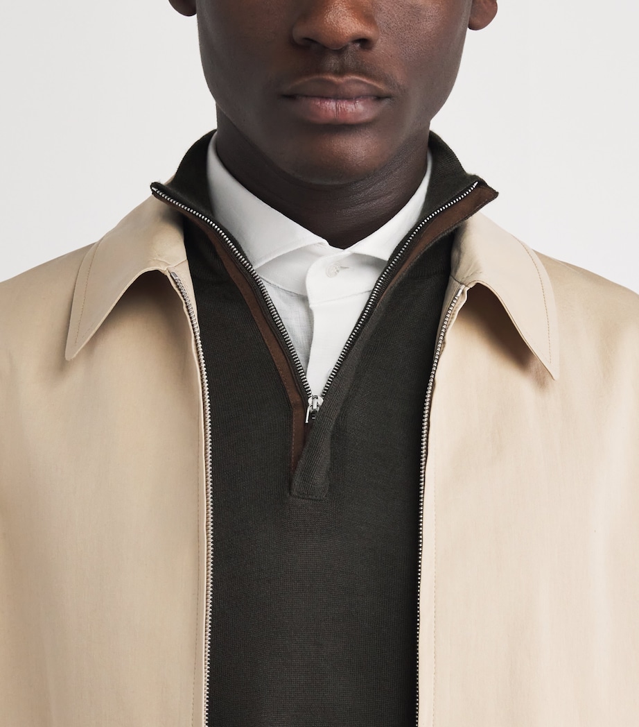 N.Peal Mens Cashmere-Silk Regent Quarter-Zip Sweater Arabica Khaki Image 3