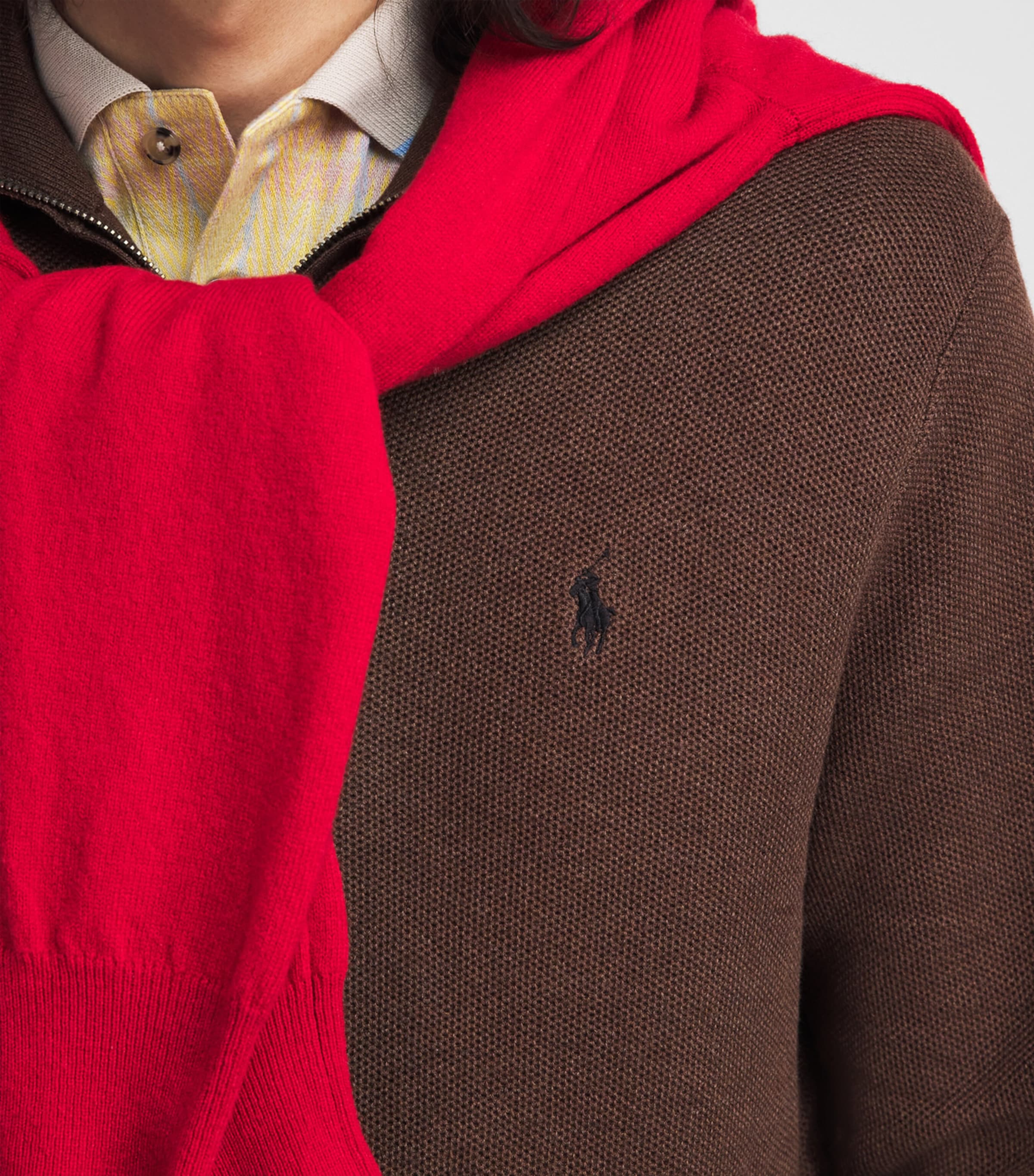 Polo Ralph Lauren Mens Cotton Half-Zip Sweater Nutmeg Brown Hthr Image 3
