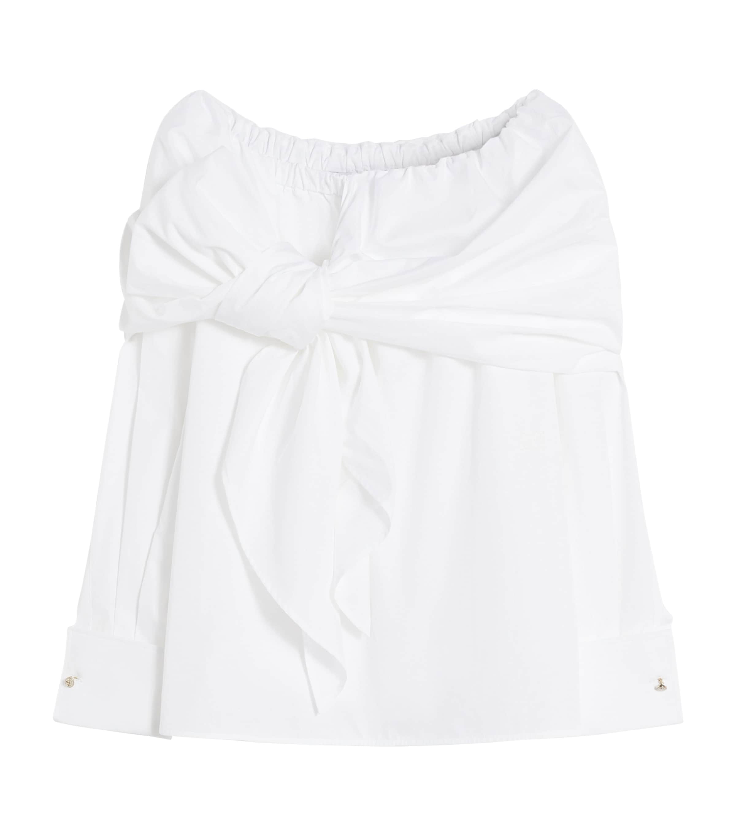 Max Mara Cotton Asymmetrical Bow Blouse In White