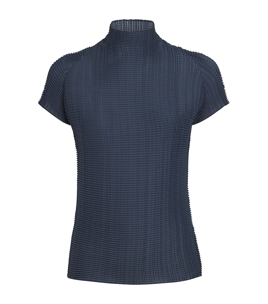 Issey Miyake Womens Wooly Pleats Mock-Neck Top Dark Navy Image 1