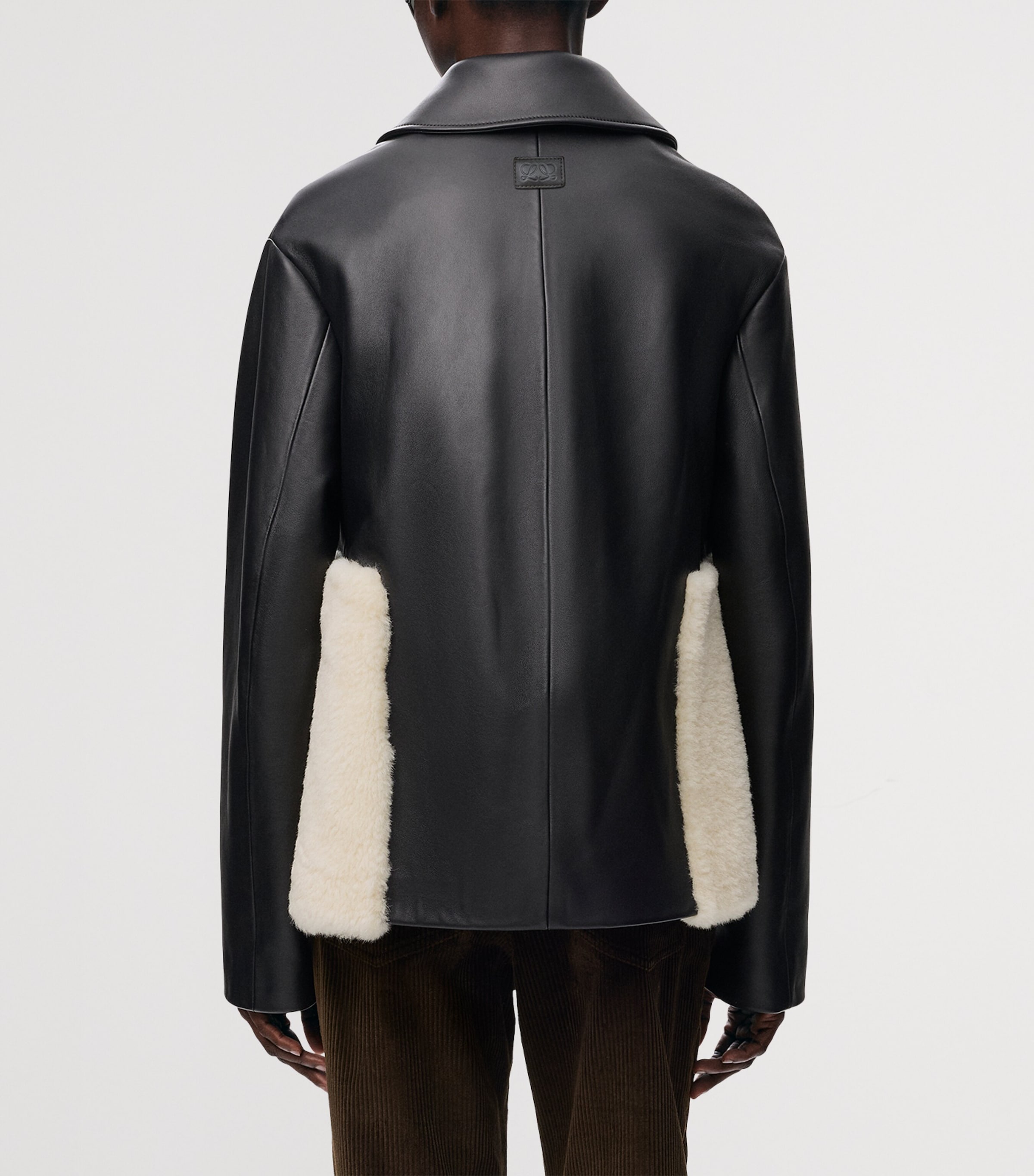 LOEWE Womens Nappa Lambskin Shearling-Trim Jacket Black Image 4