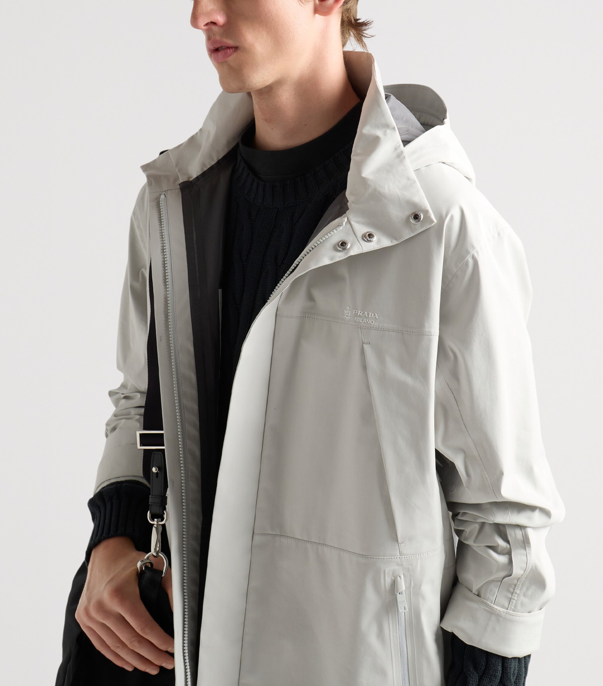 Prada Mens Technical Fabric Hooded Jacket Neutral Image 6