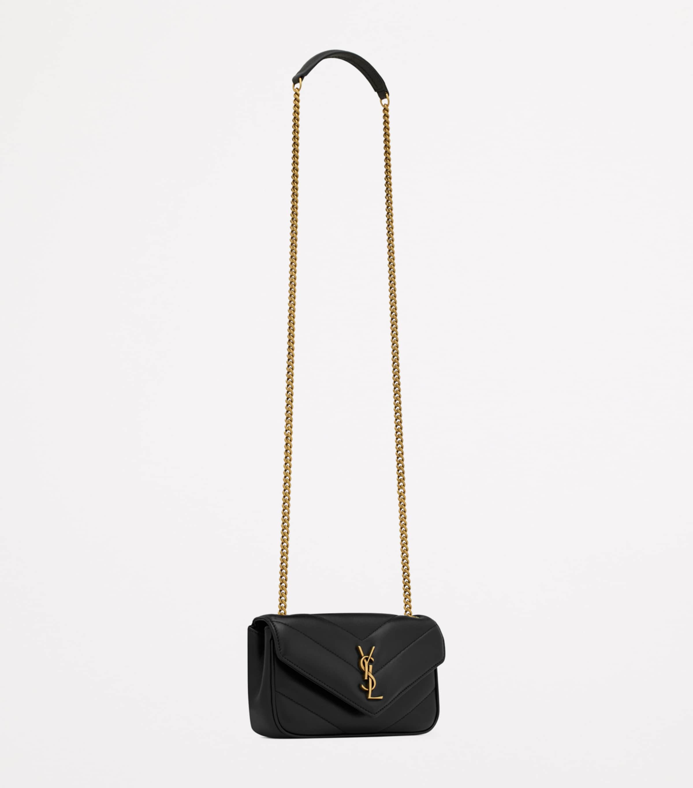 Saint Laurent Mini Leather Loulou Shoulder Bag | Harrods UK