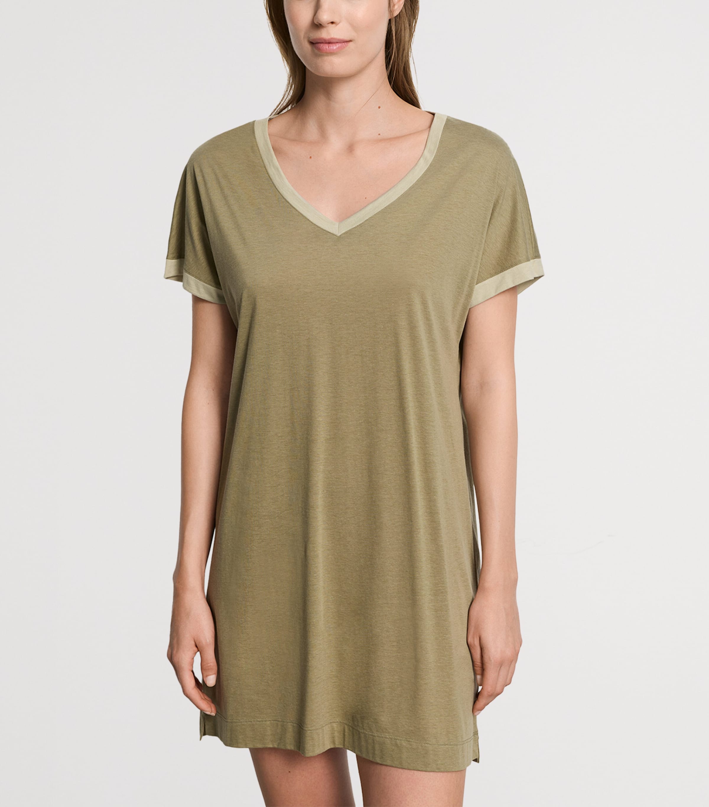 Hanro Womens Cotton-Modal Laura Nightdress Covert Green Image 2