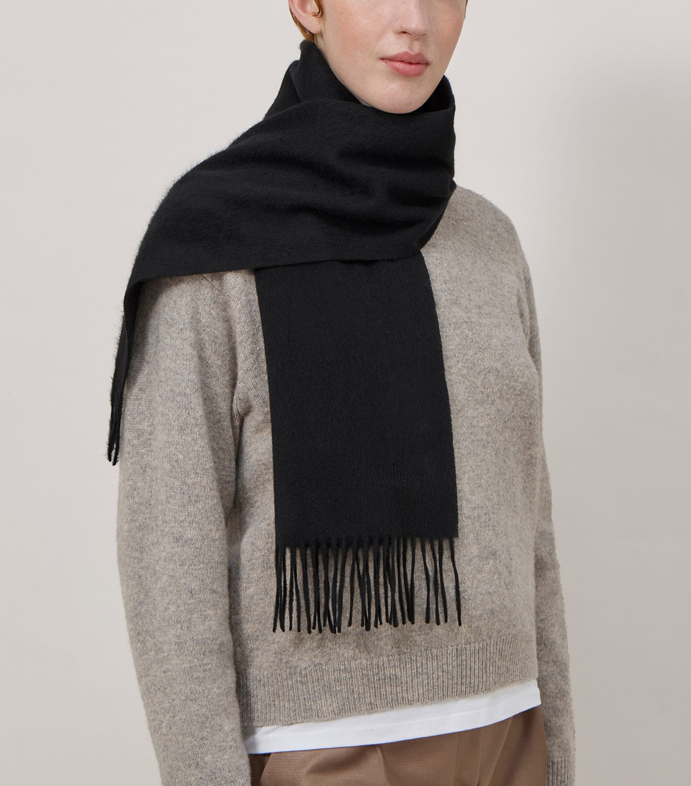 Mulberry Cashmere Logo Scarf Black Image 2