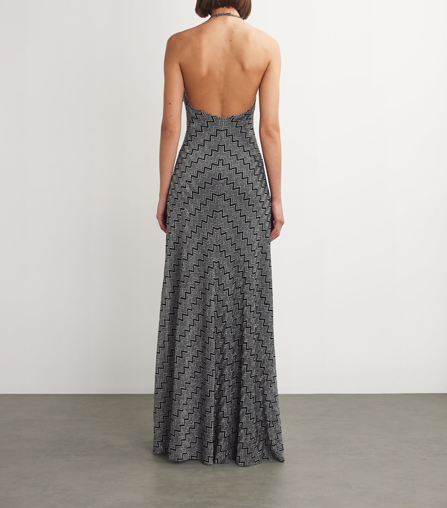 Zigzag Halterneck Maxi Dress S91LP BLACK SILVER Image 3