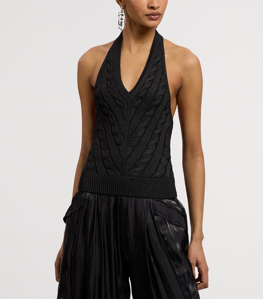 Ralph Lauren Collection Womens Silk Cable-Knit Halterneck Top Black Image 9