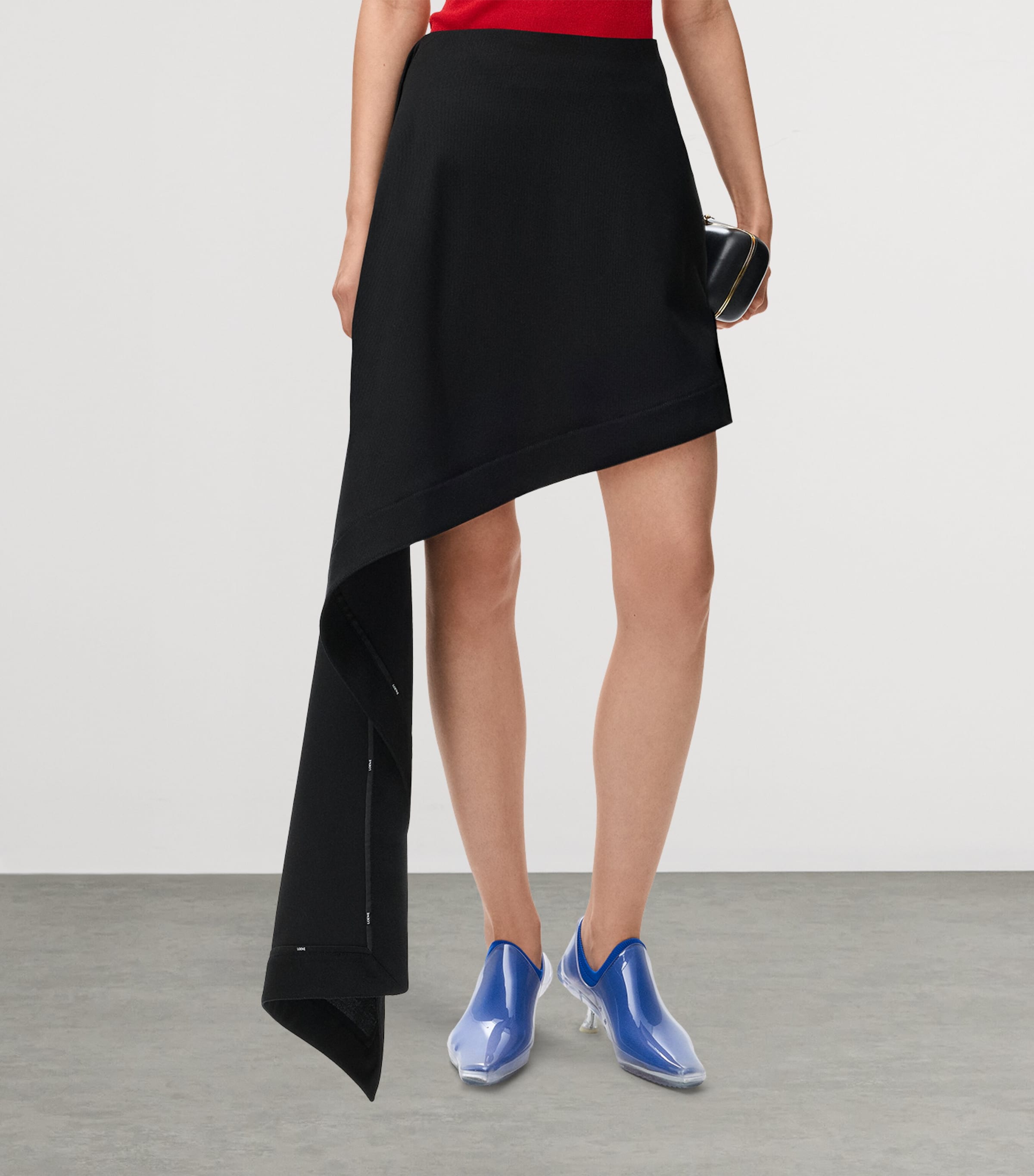 Wool Draped Mini Skirt BLACK Image 3