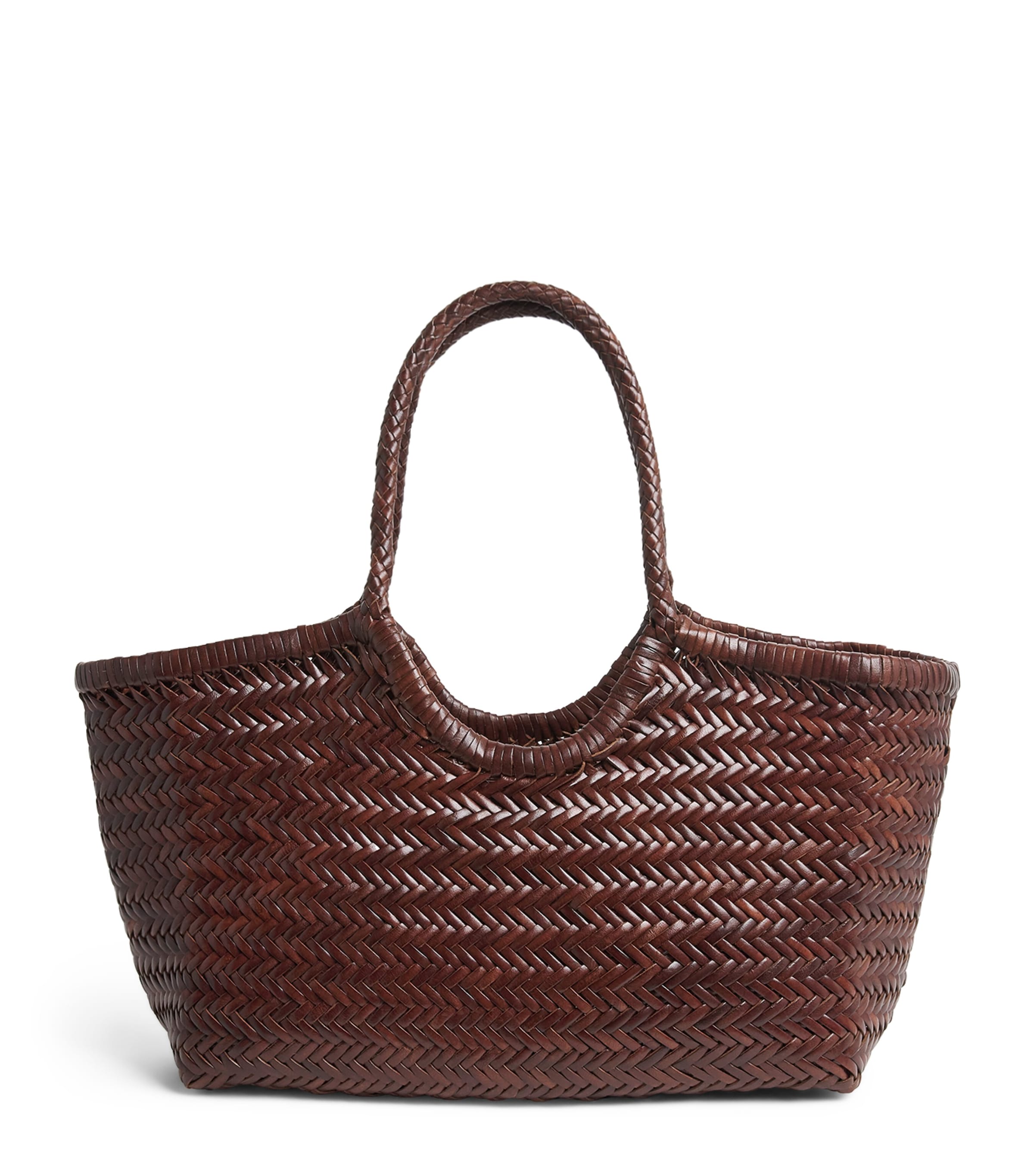 DRAGON DIFFUSION Large Leather Woven Nantucket Tote Bag Bruciato Image 1