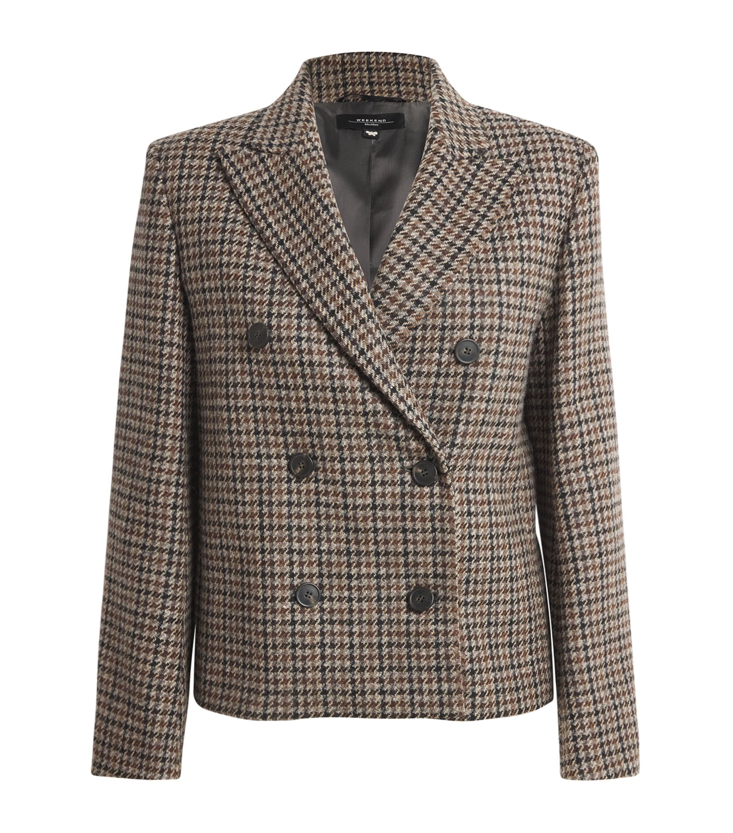 Weekend Max Mara Wool Houndstooth Double-breasted Blazer In Brown