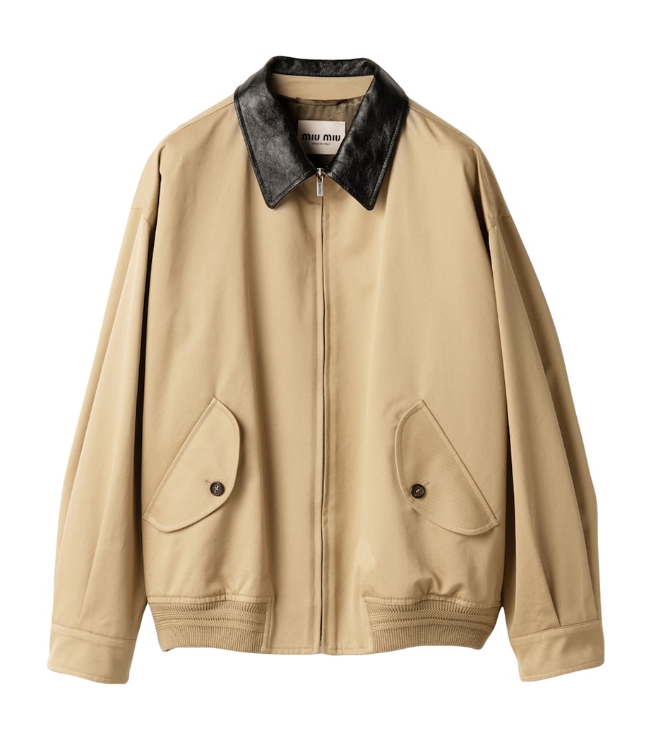 Miu Miu Womens Leather-Trim Bomber Jacket Neutral Image 1