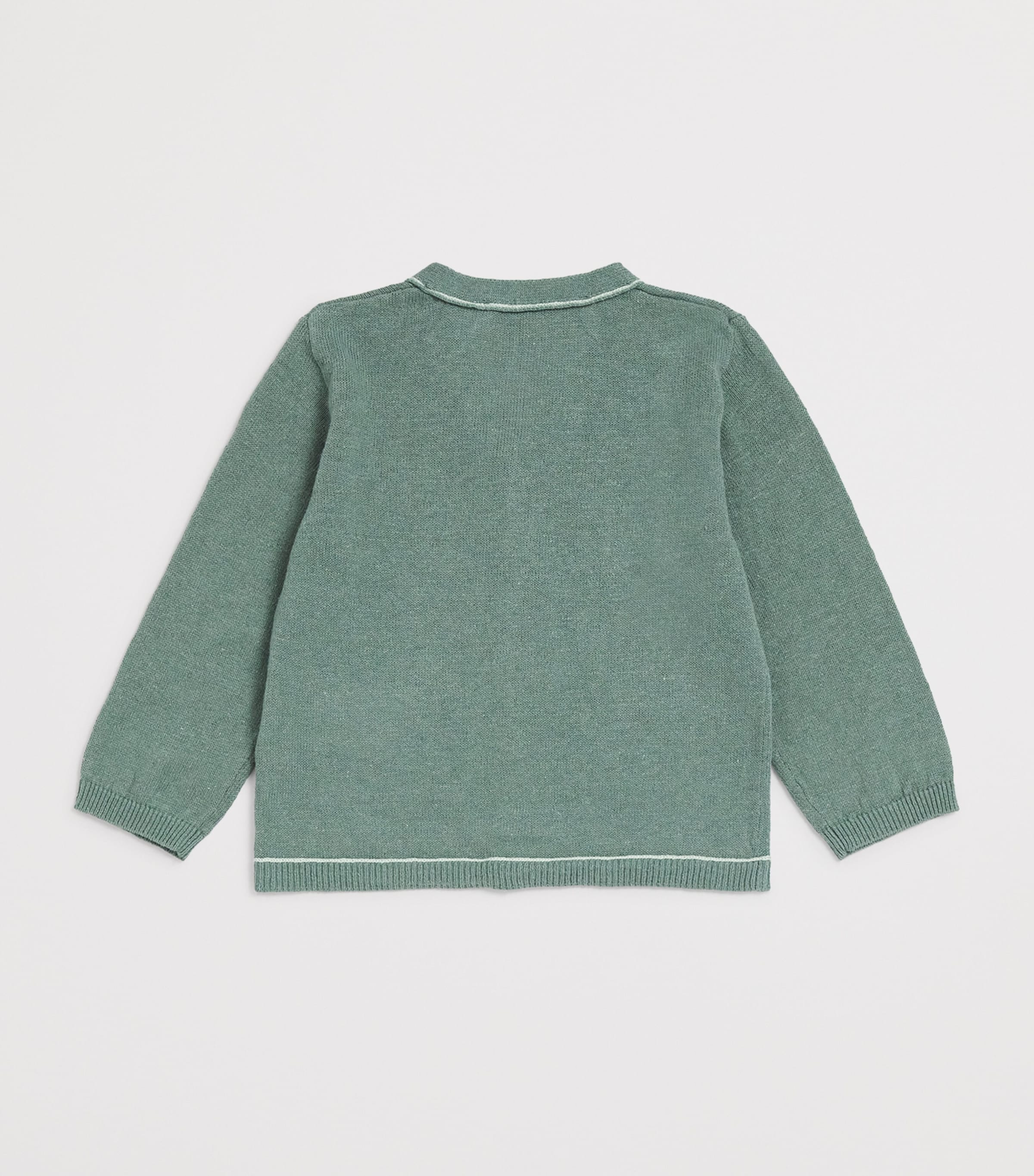 Linen-Cotton V-Neck Cardigan (3 Months-4 Years) 56KAKI Image 2