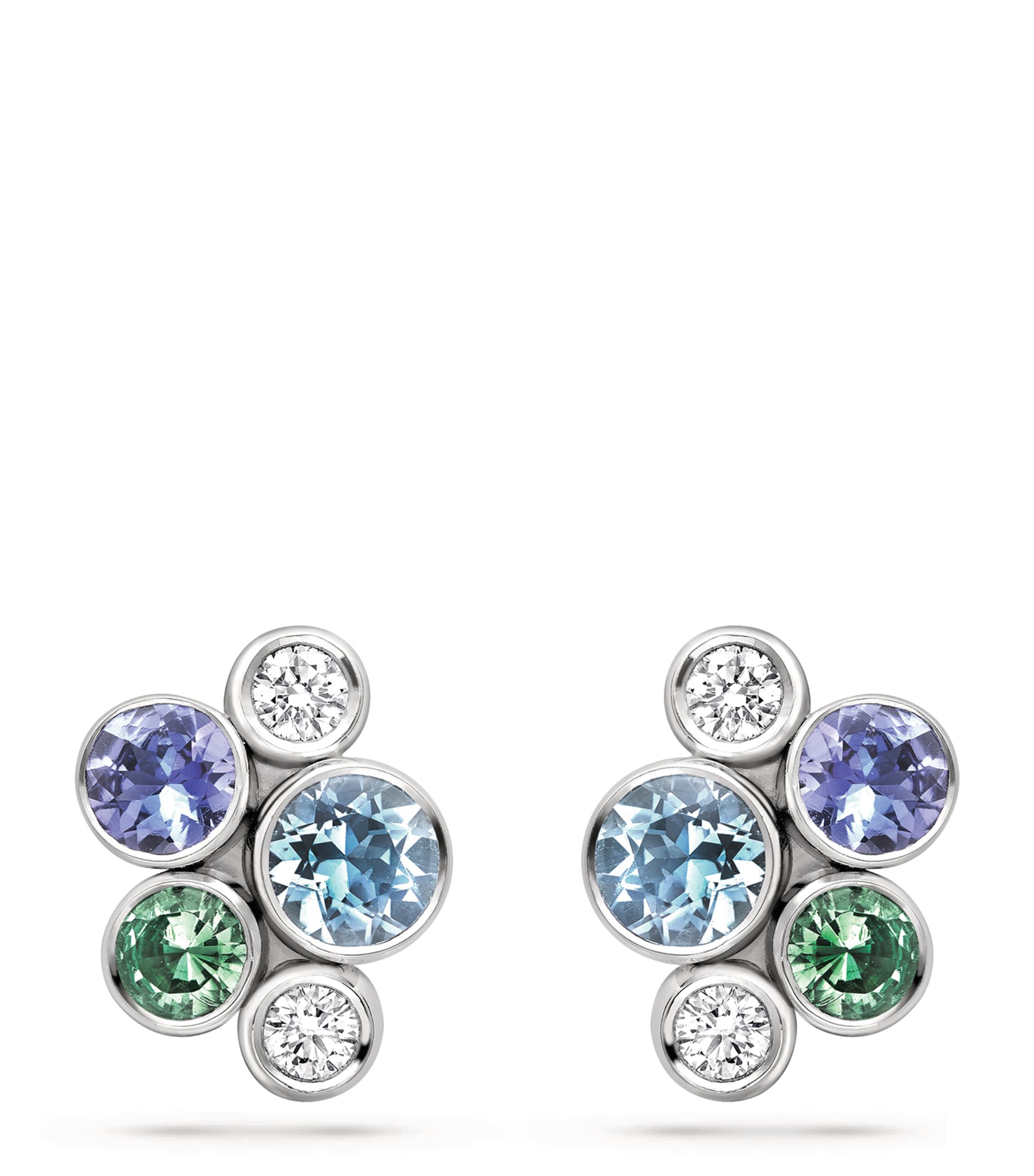 Boodles White Gold And Diamond Raindance Watercolour Cluster Stud Earrings In Multi