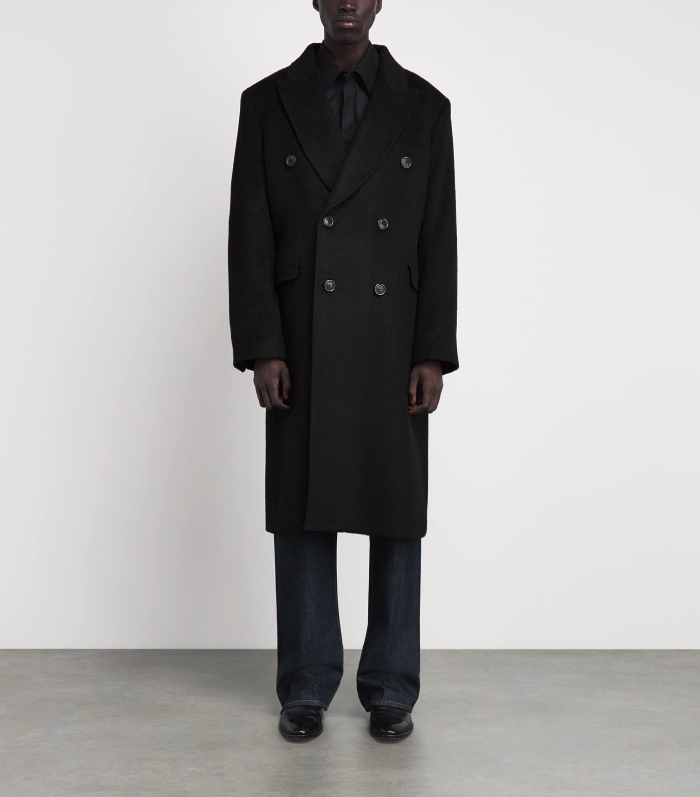 Our Legacy Mens Mohair-Blend Whale Overcoat Black Hairy Wool Image 4