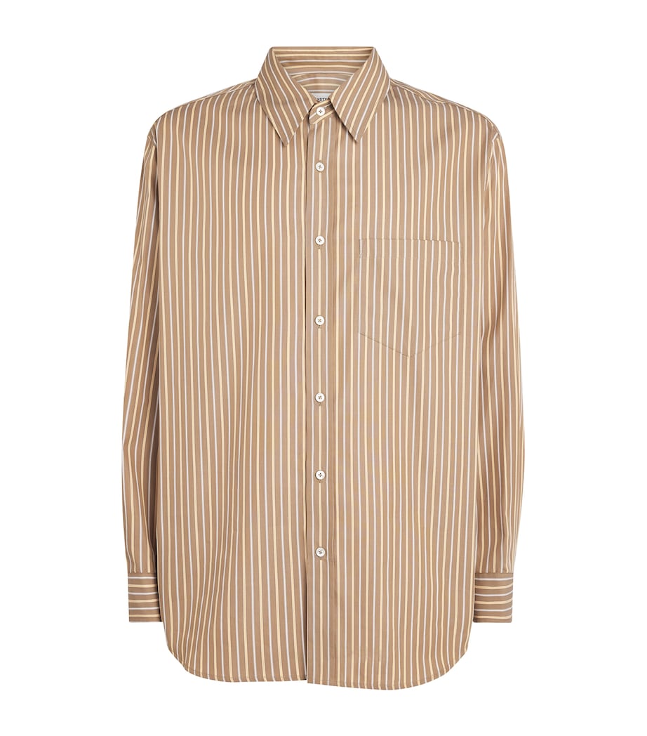 System Mens Cotton Stripe Shirt Sepia Beige Image 1