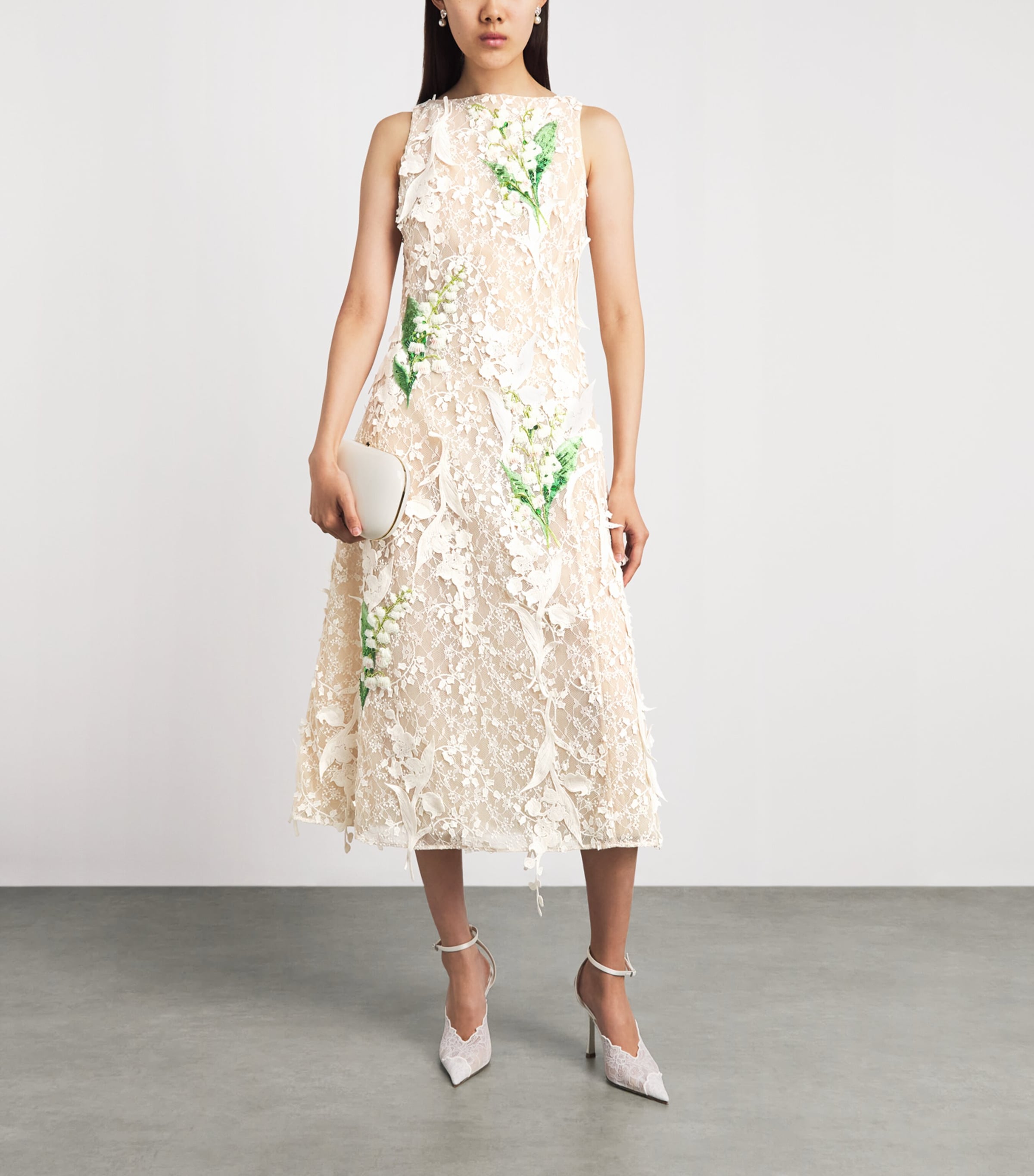 LEO LIN Womens Lace Embellished Cleo Midi Dress Snow Image 2