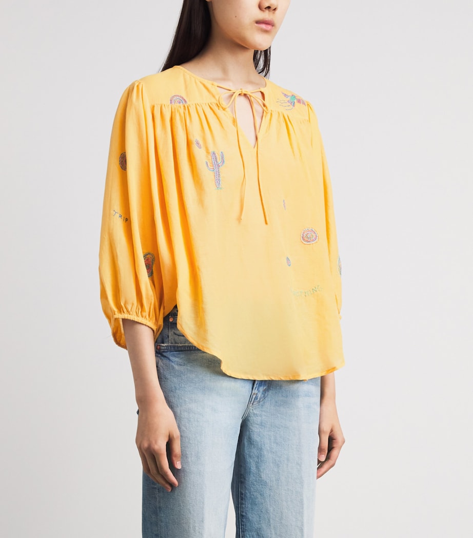MOTHER Womens Embroidered The Breeze Yoke Top Golden Apricot Image 4