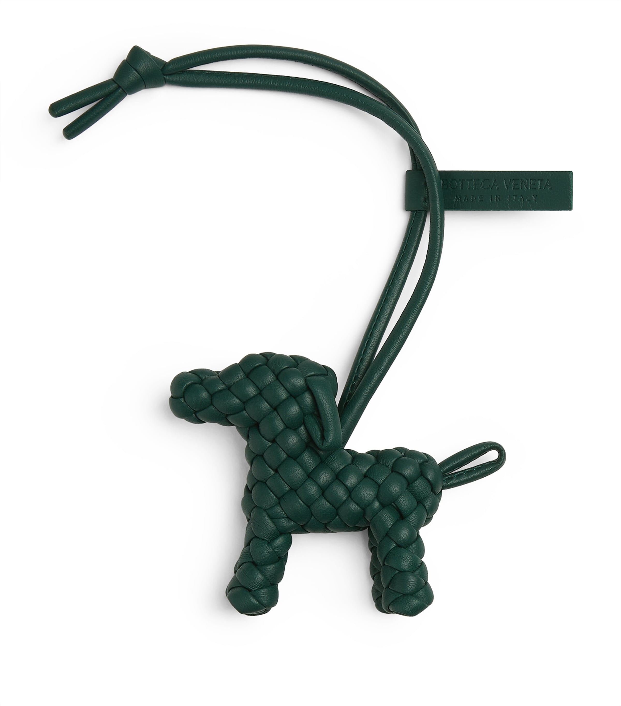 Bottega Veneta Lambskin Intreccio Dog Charm In Green