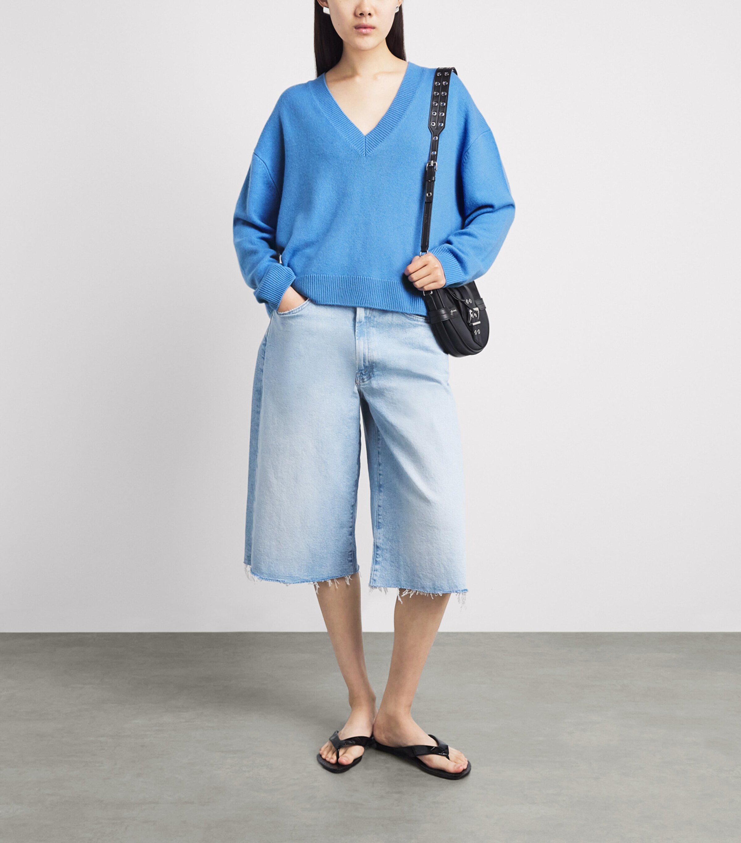ANINE BING Womens Cashmere Oversized Lee Sweater Blue Image 2
