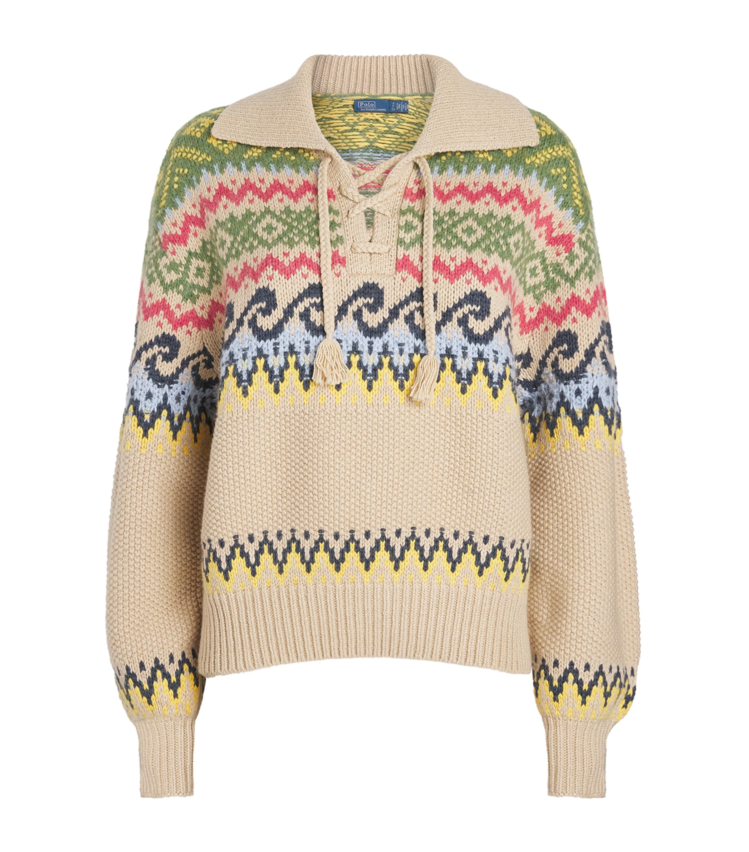 Cotton-Wool-Blend Fair Isle Sweater TAN MULTI Image 1