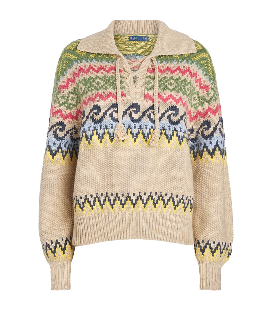 Cotton-Wool-Blend Fair Isle Sweater TAN MULTI Image 1