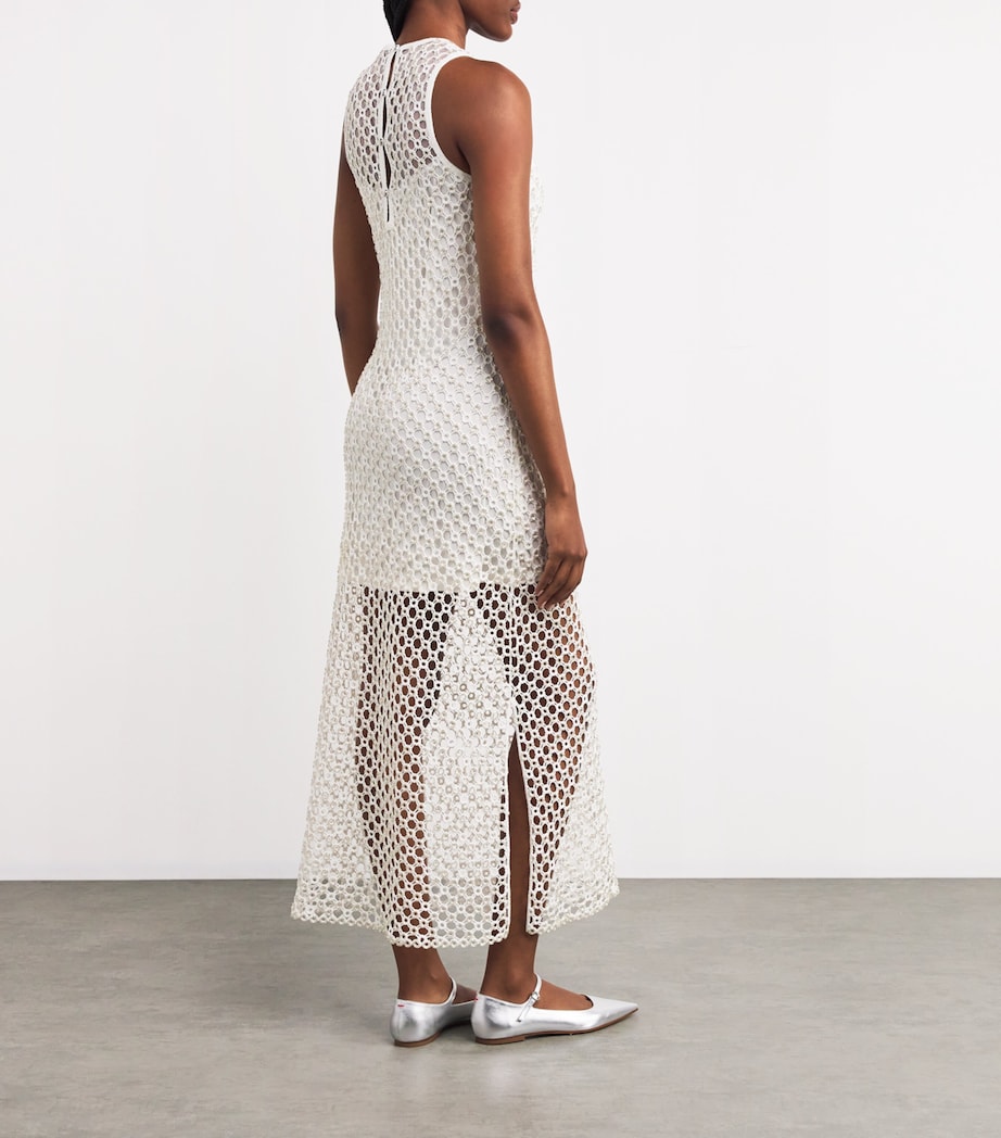 Crochet Beaded Midi Dress WHITE Image 3