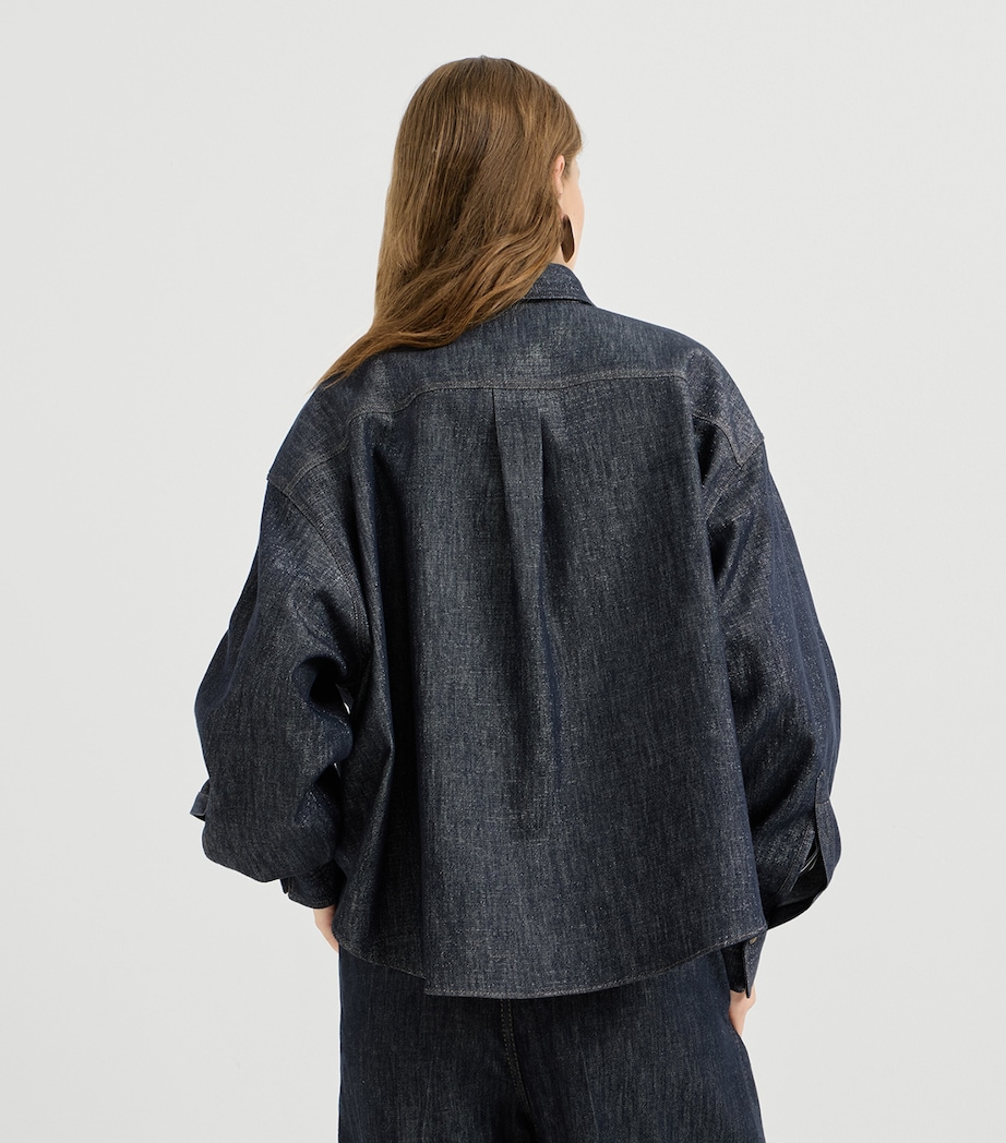 Brunello Cucinelli Womens Monili-Trim Denim Shirt Blu/silver Image 3