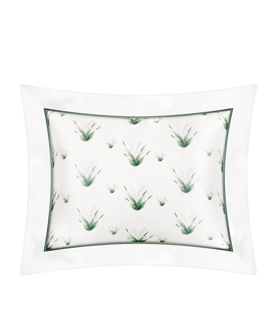 x Memo Press Silk Lily Of The Valley Boudoir Oxford Pillowcase (30cm x 40cm) GREEN/WHITE Image 1
