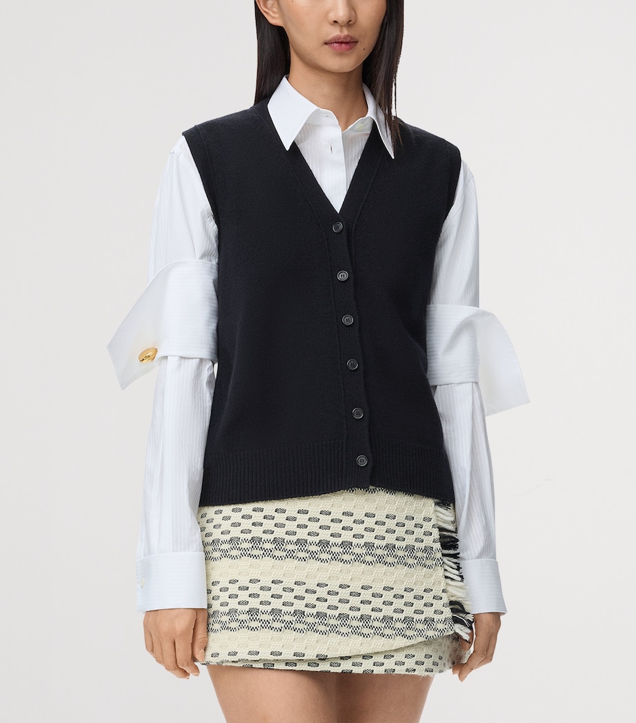 Wool Button-Up Sweater Vest BLACK Image 3