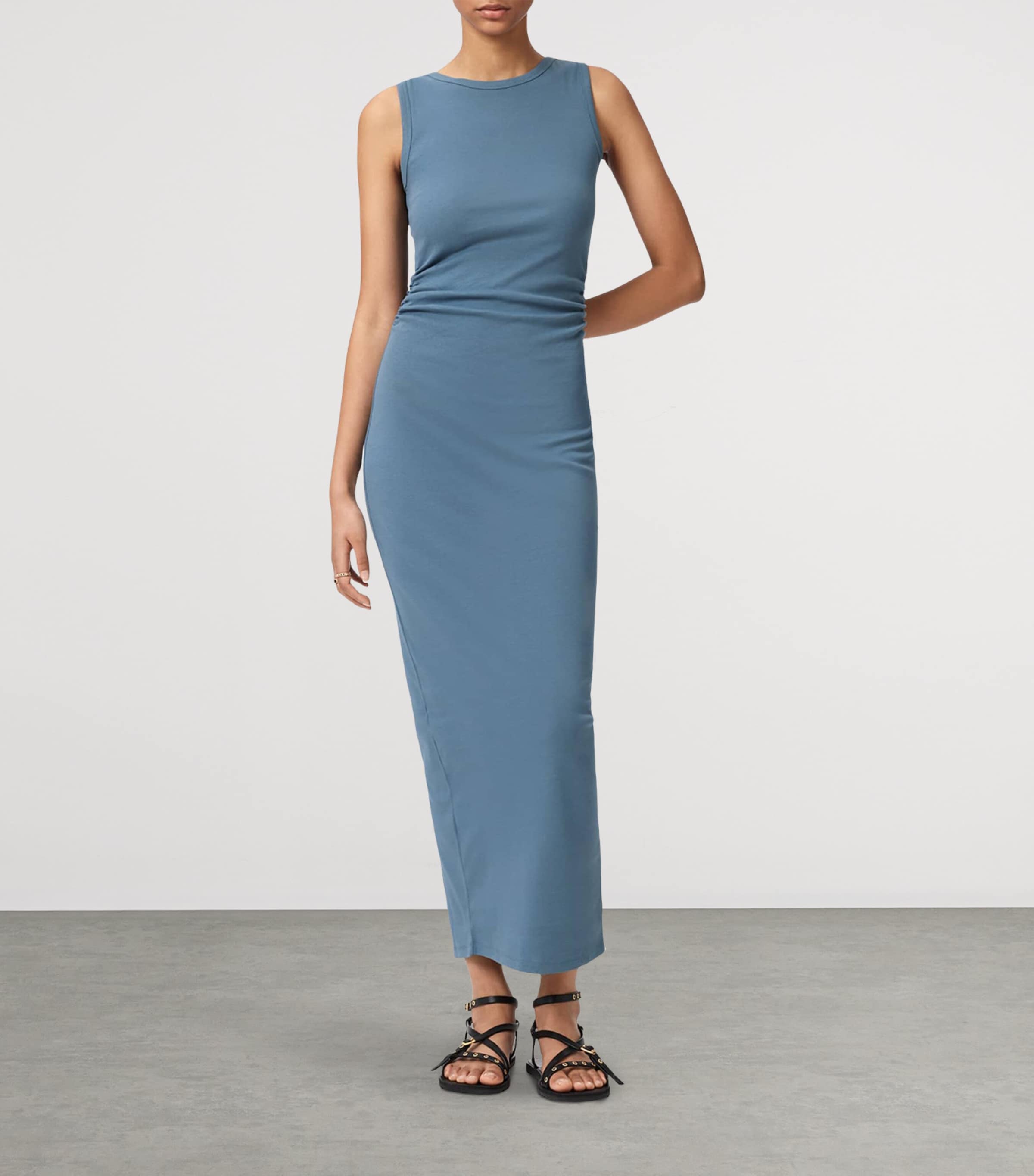 AllSaints Womens Organic Cotton-Blend Katarina Maxi Dress Captain Blue Image 3