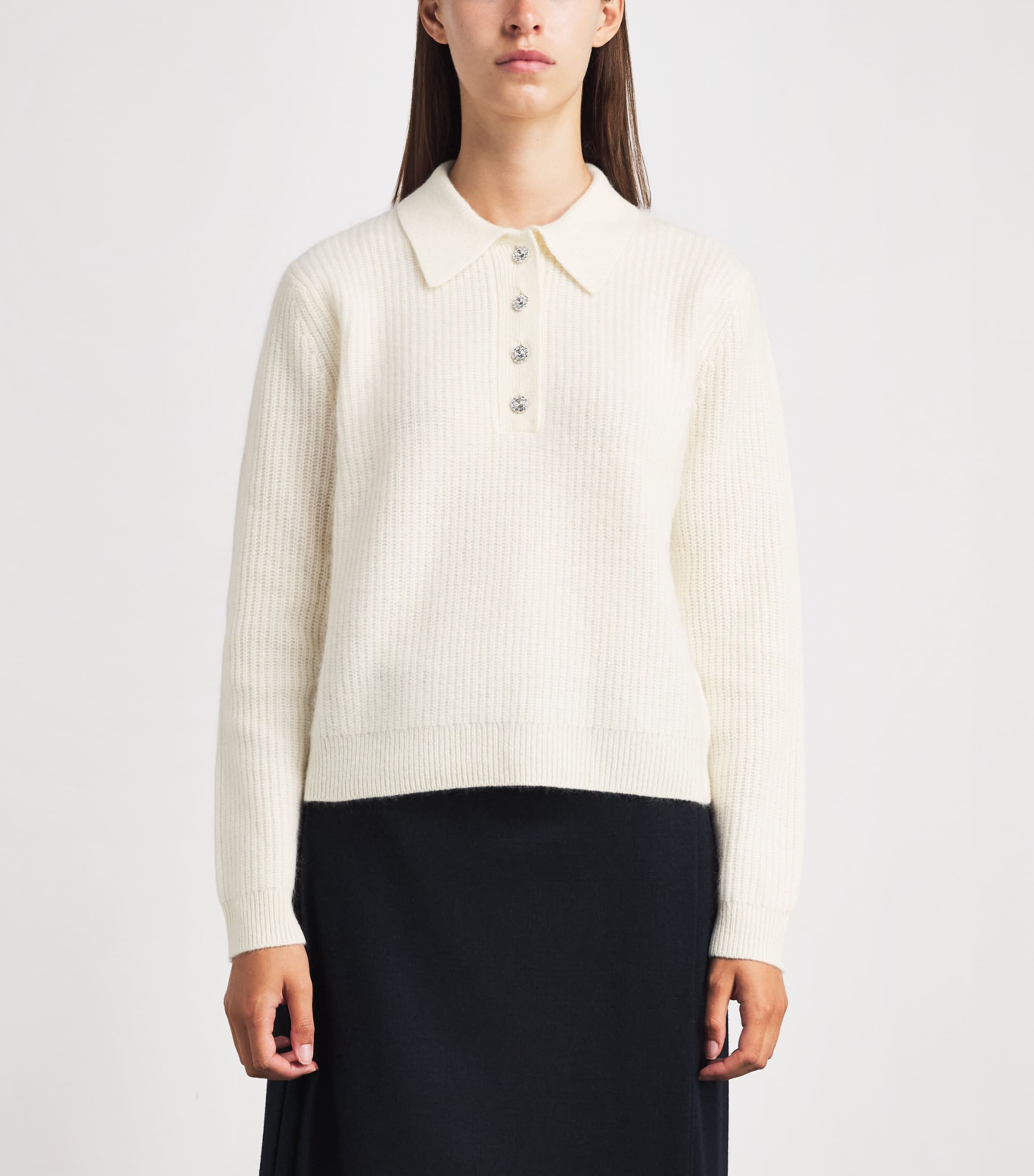 Harrods Womens Cashmere Polo Sweater Ivory Image 4