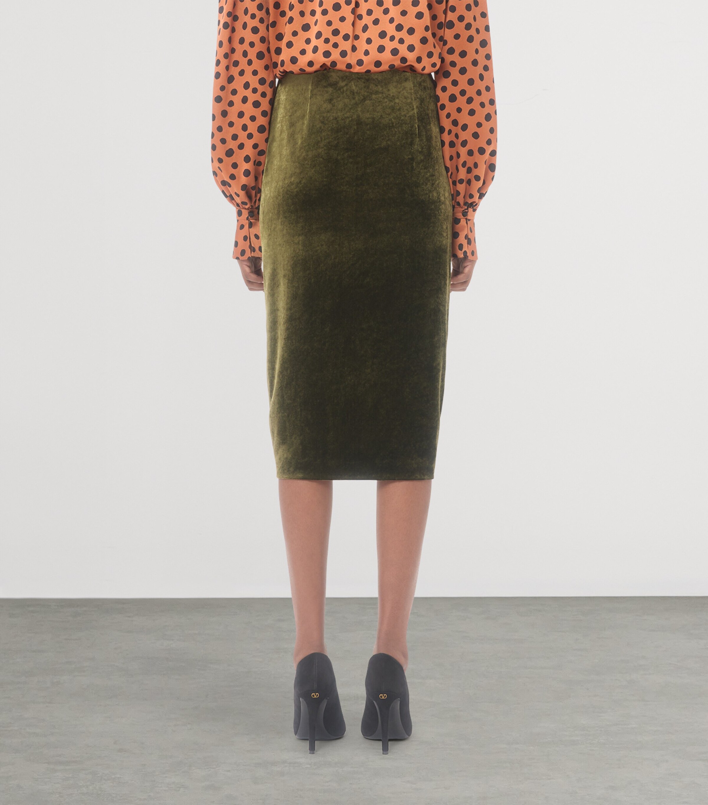 Valentino Womens Velvet Gathered Midi Skirt Image 4