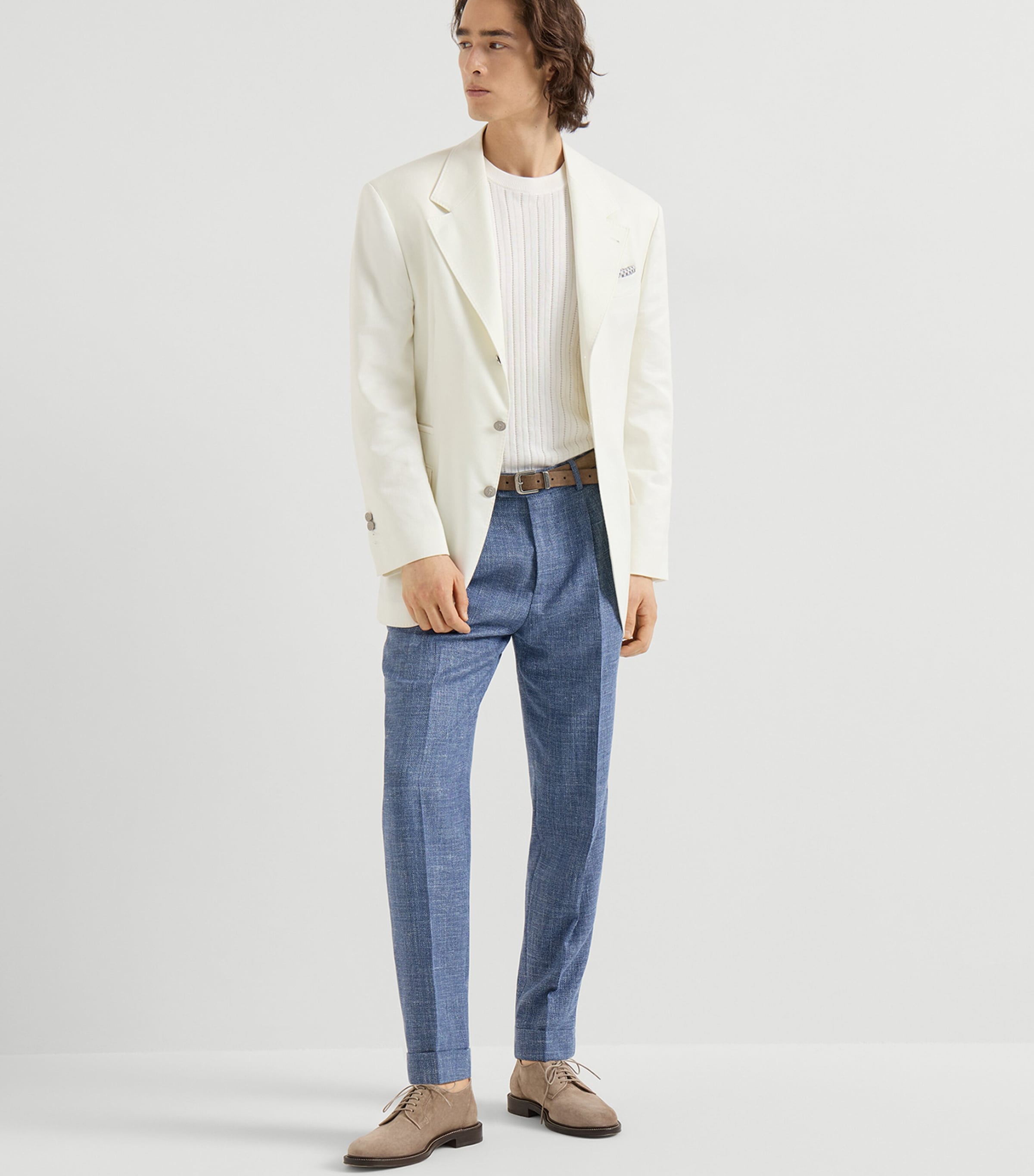 Brunello Cucinelli Mens Linen-Wool Single-Breasted Blazer Image 2